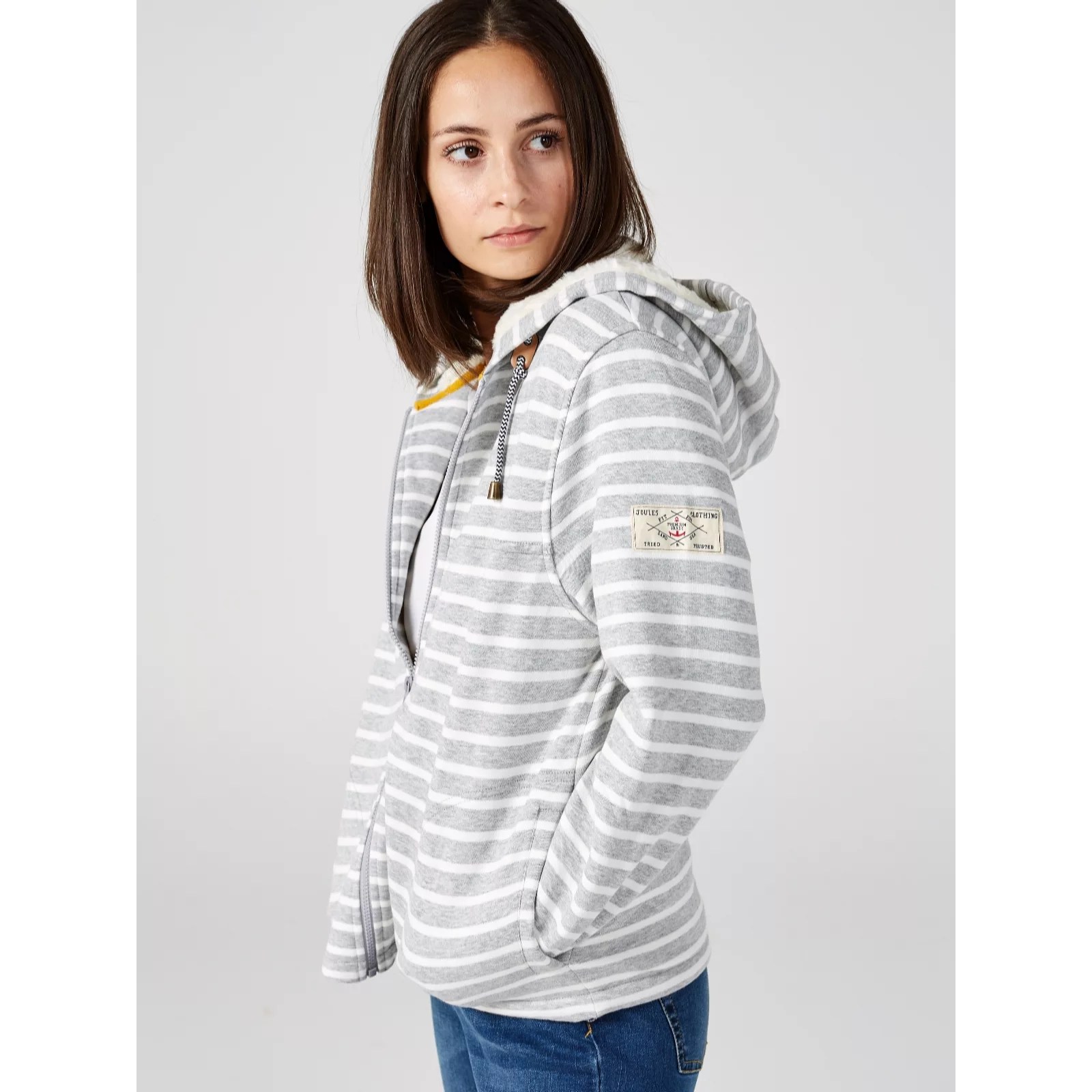 Joules Joanna Stripe Zip Through Fleece Lined Hoodie QVC UK