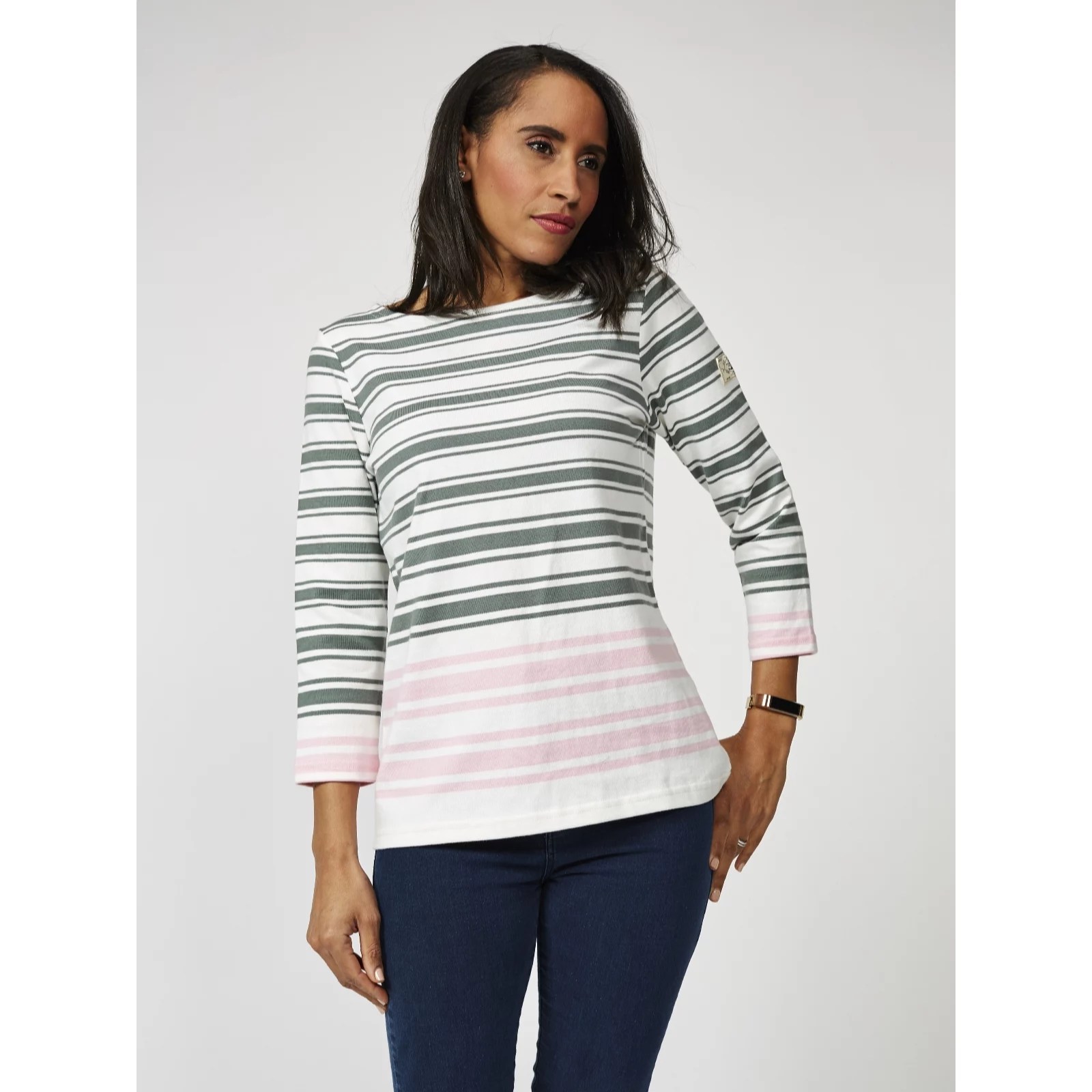 Joules 3/4 Sleeve Jersey Striped Harbour Top QVC UK