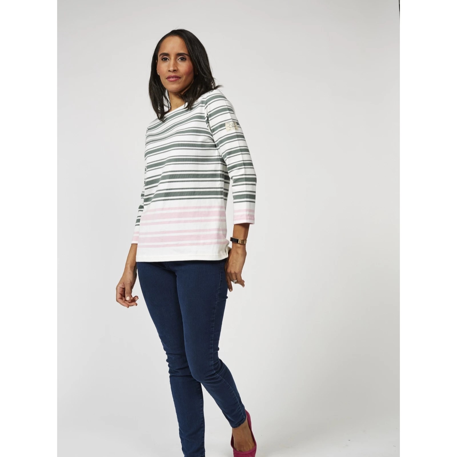 Joules 3/4 Sleeve Jersey Striped Harbour Top QVC UK