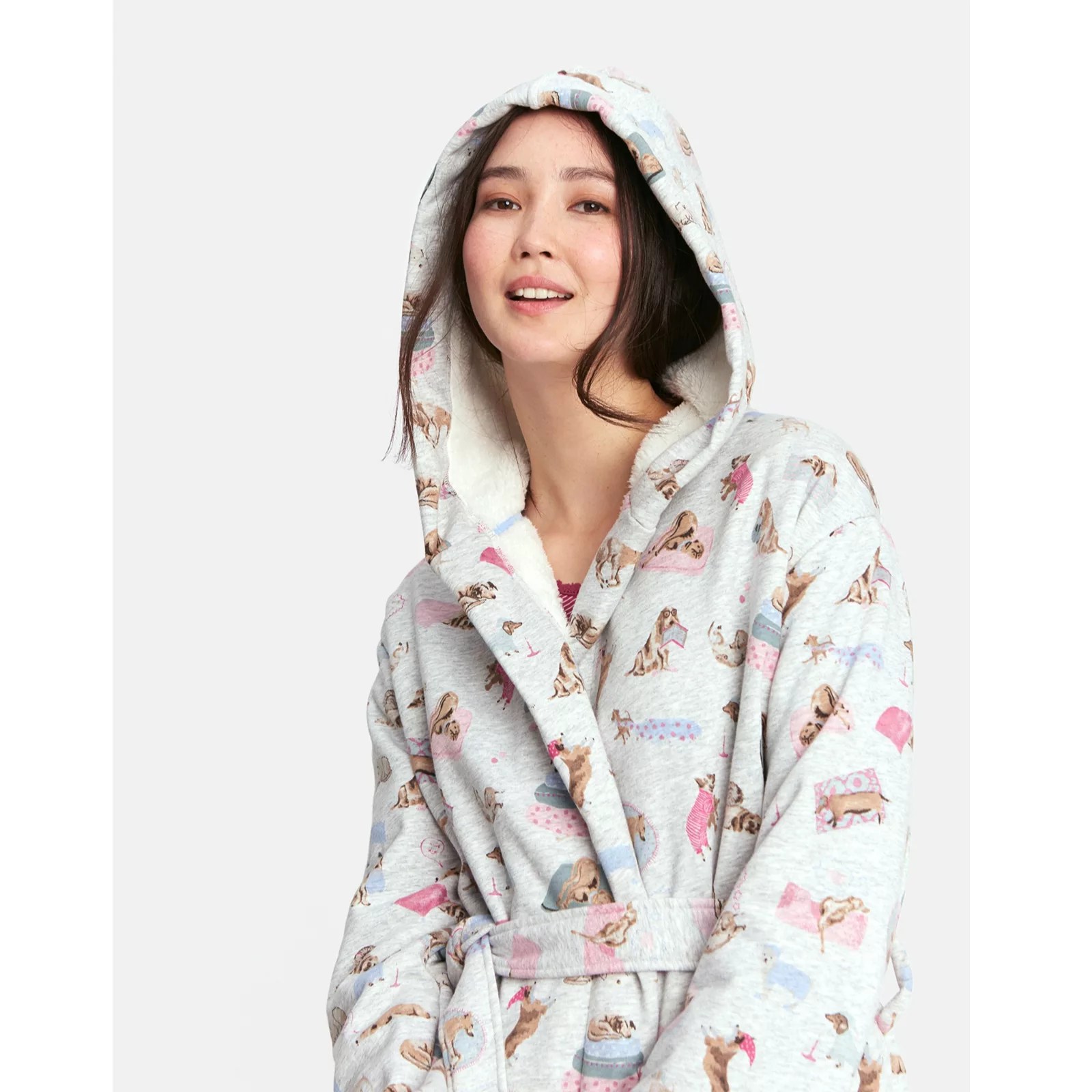 Joules Idlewhile Fleece Inner Jersey Dressing Gown QVC UK
