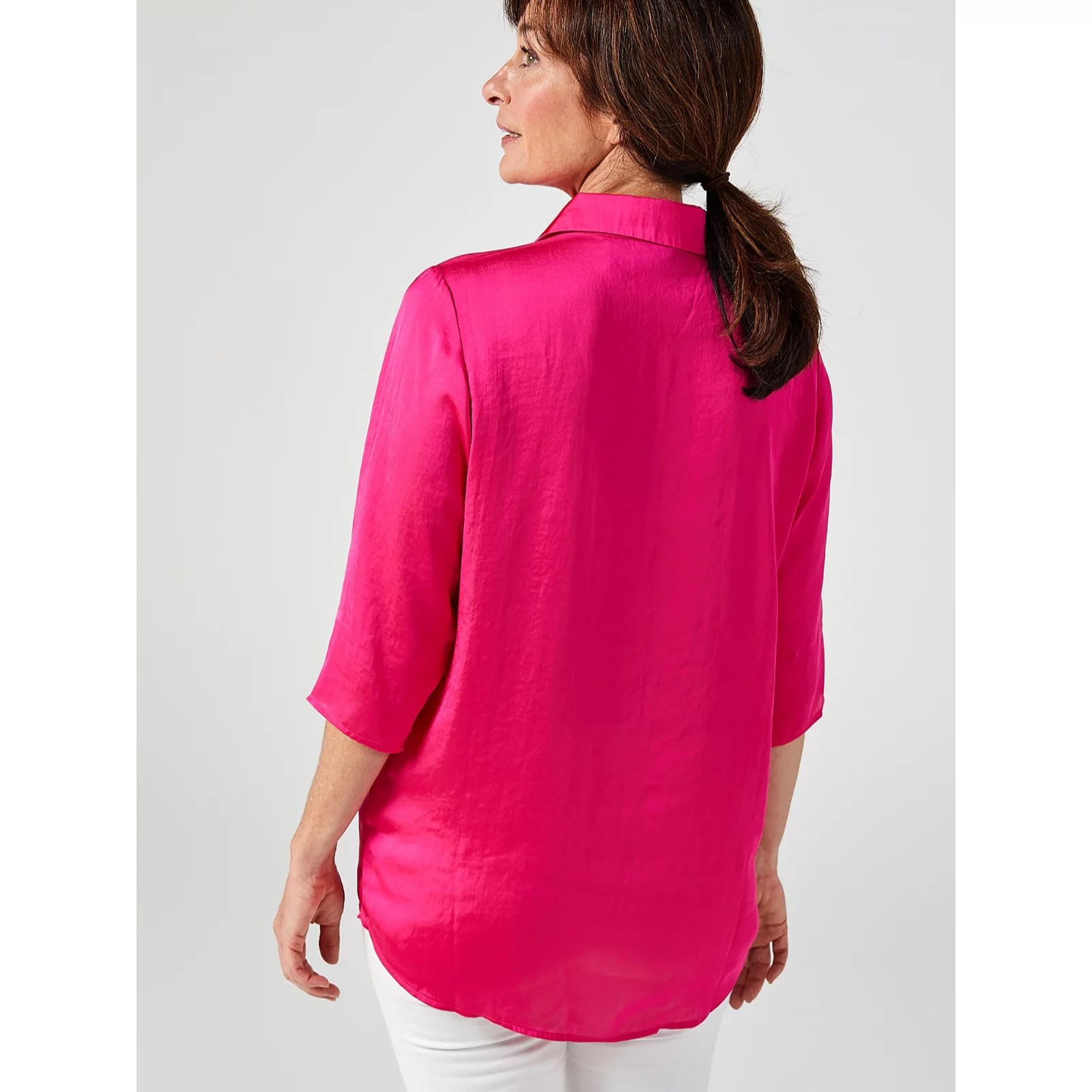 Attitudes by Renee Washed Poly Silk Collared Shirt QVC UK