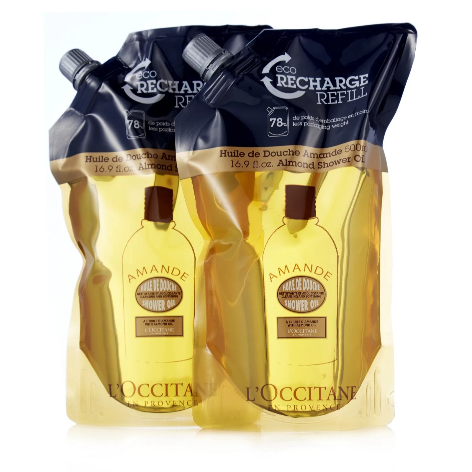 L'Occitane Supersize Almond Shower Oil Eco Refill Duo QVC UK