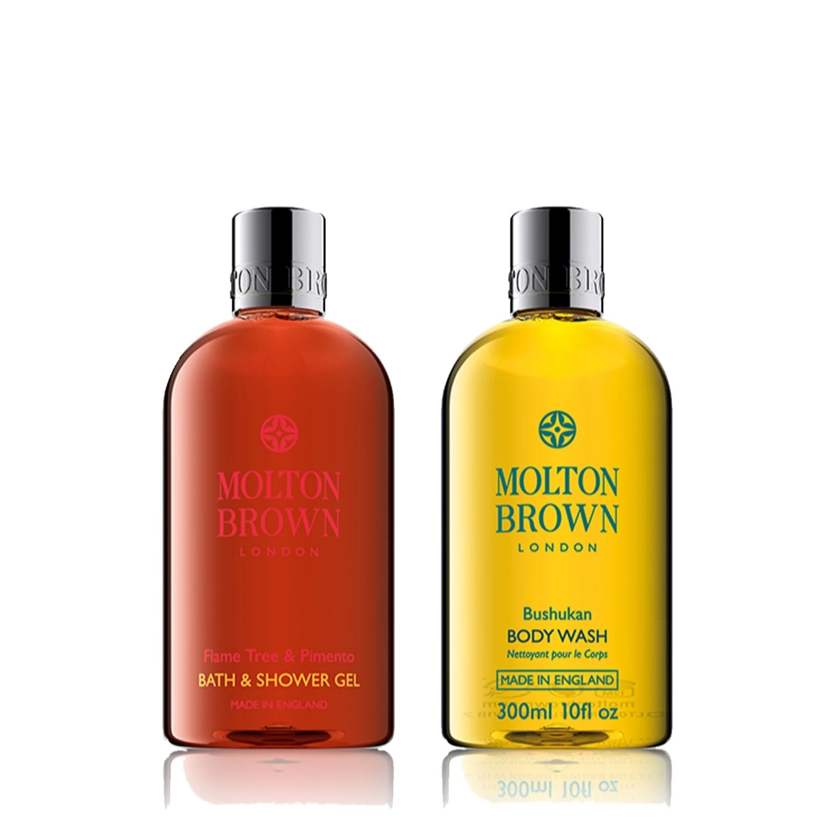 Molton Brown Flame Tree & Pimento & Bushukan Body Wash Duo QVC UK