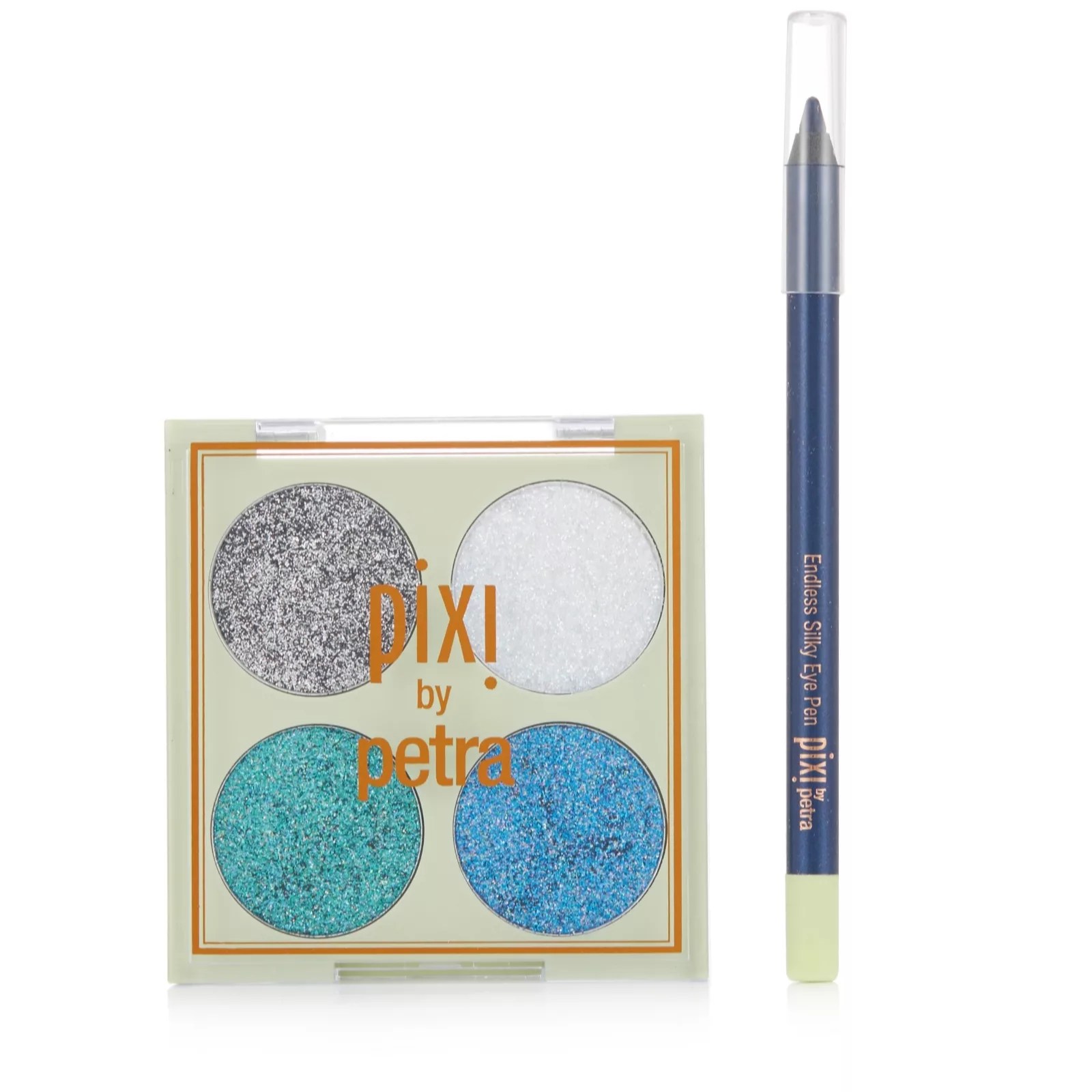 Pixi Glittery Eye Quad in Blue Pearl & Endless Silky Eye Pen In Black