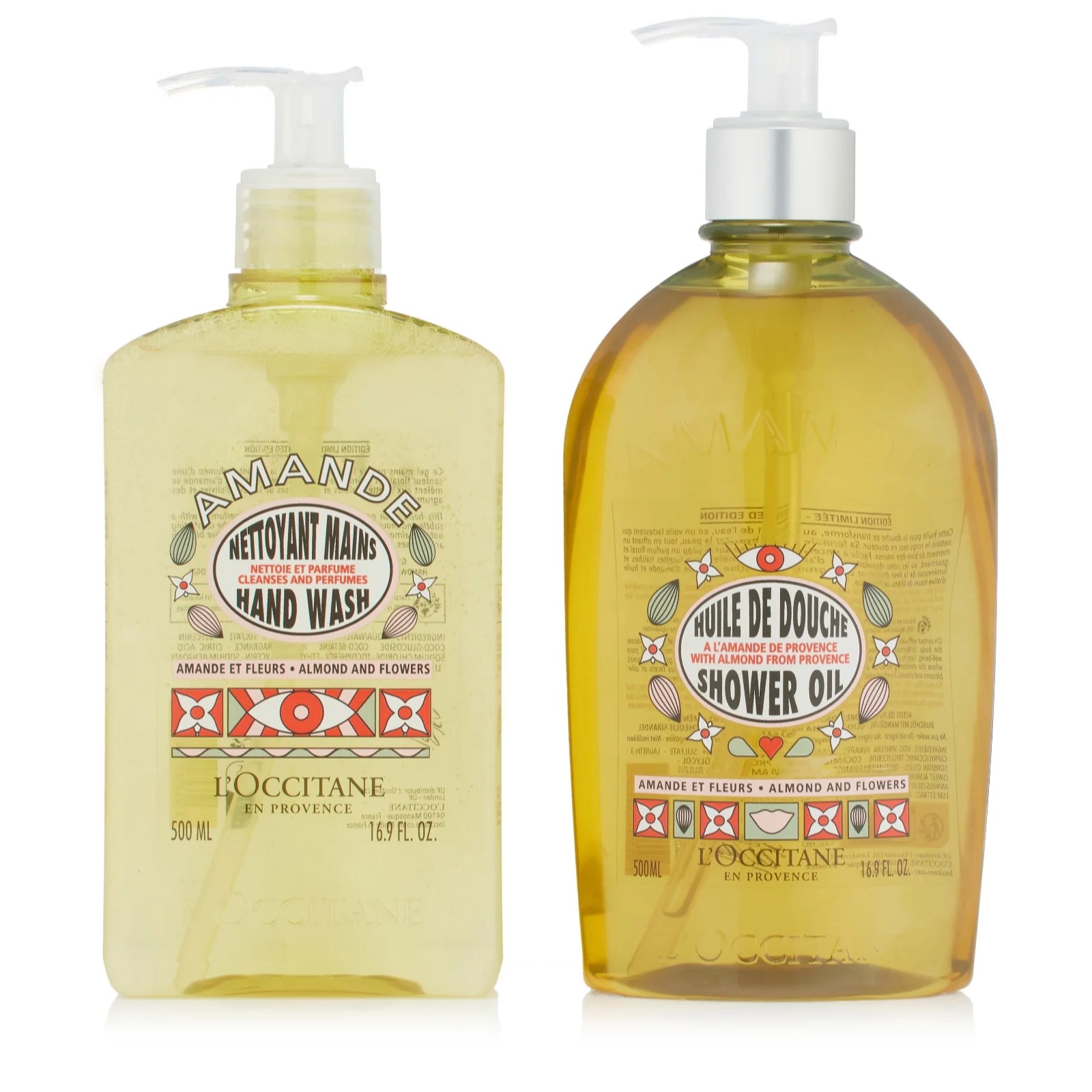 L'Occitane Almond & Flowers Shower Oil and Hand Wash 500ml Duo QVC UK