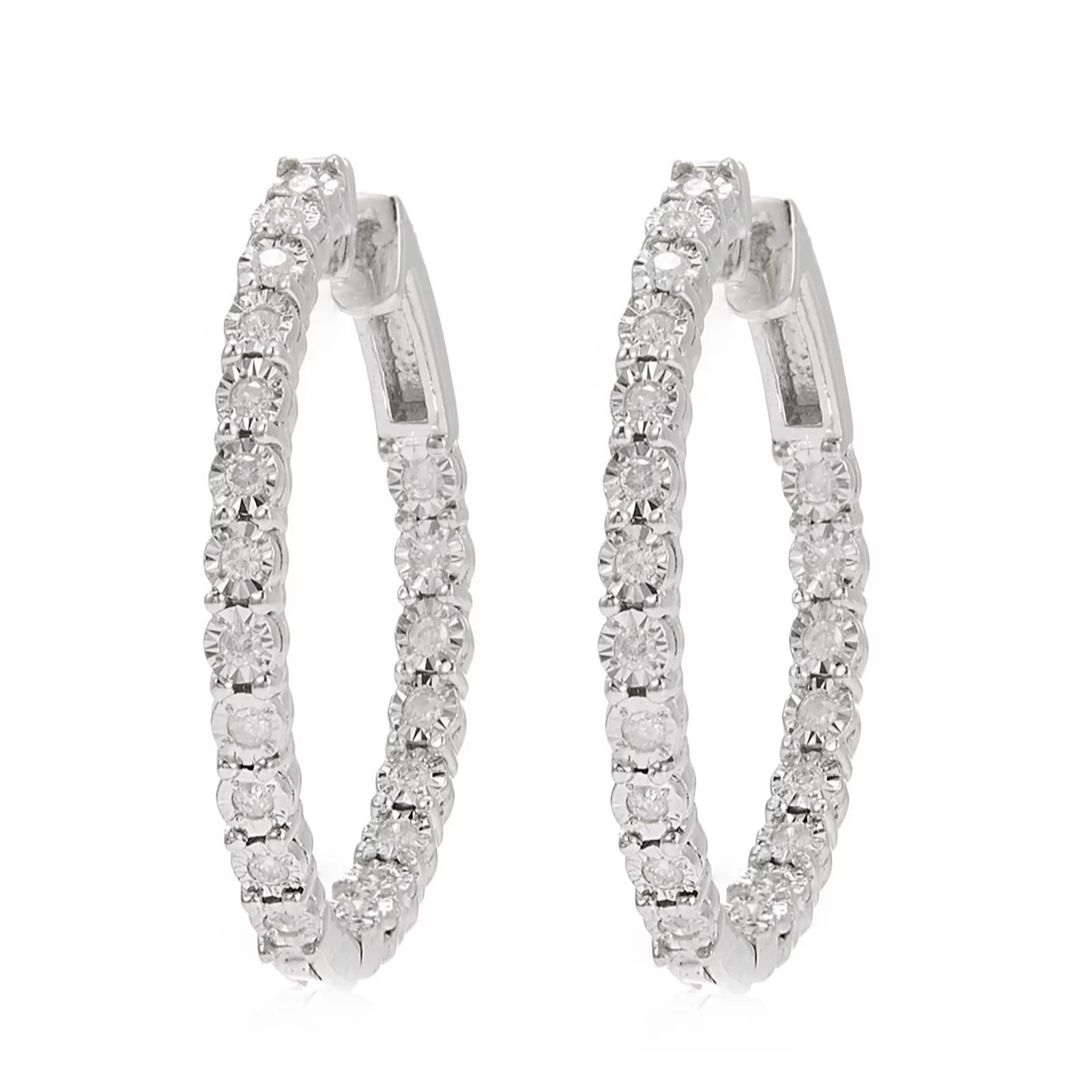 0.45ct Diamond Hoop Earrings Sterling Silver QVC UK