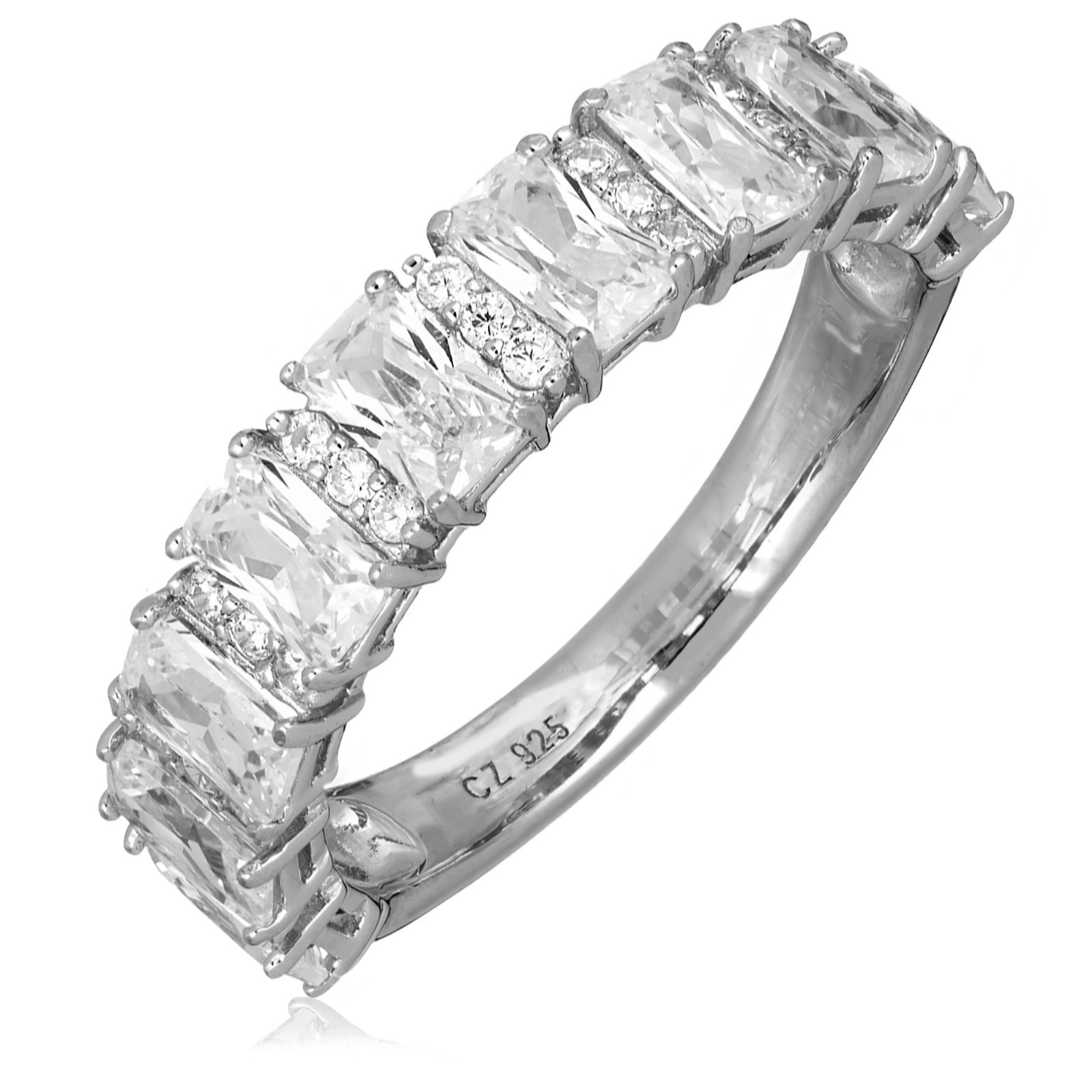 Diamonique 2ct tw Emerald & Round Cut Eternity Ring Sterling Silver QVC UK