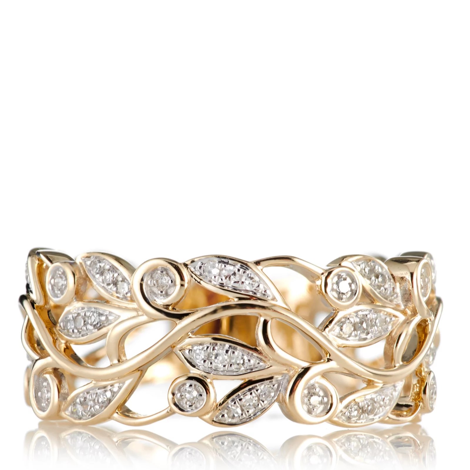 0.15ct Diamond Floral Band Ring 9ct Gold QVC UK