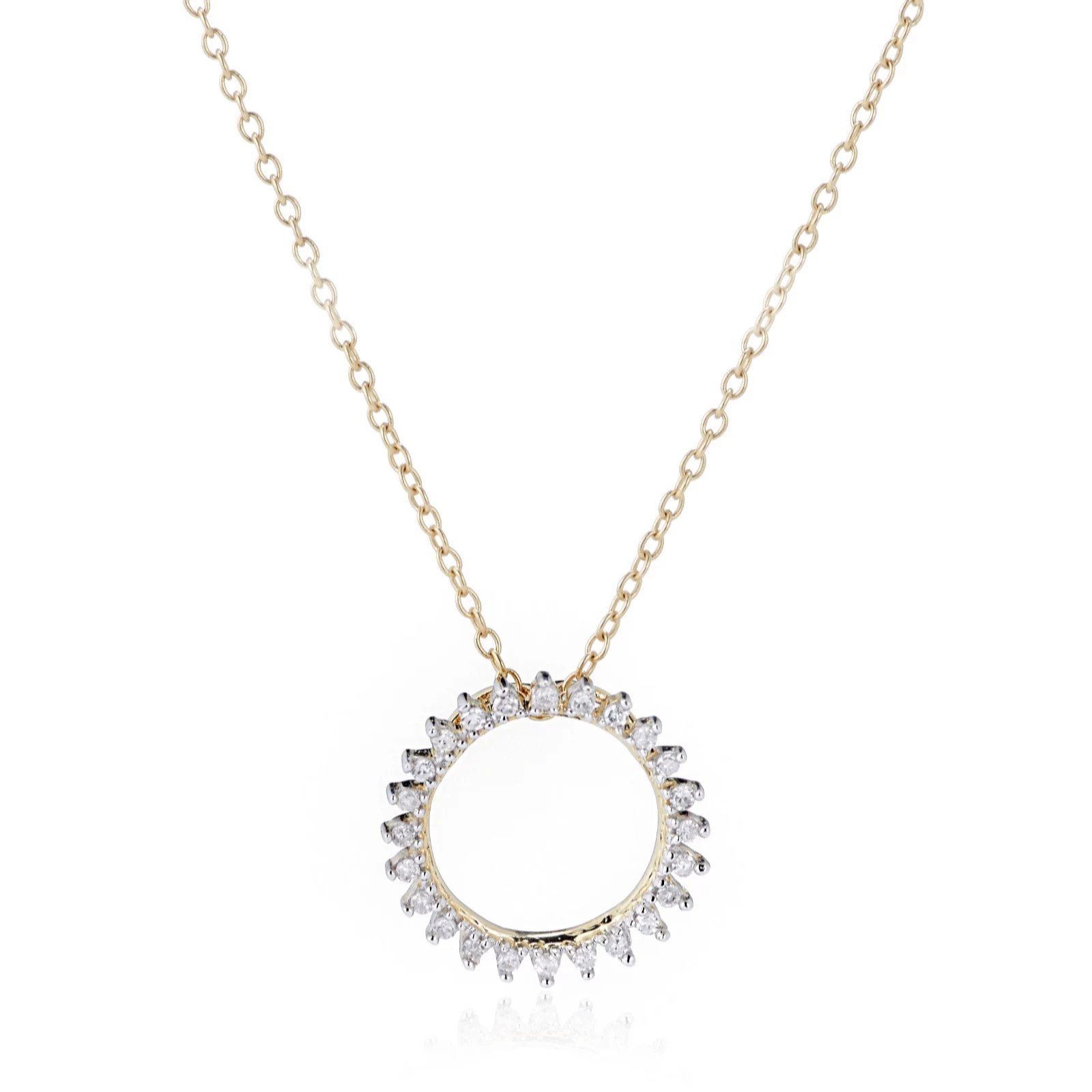 Outlet 0.10ct Diamond Circle Pendant 45cm Necklace 9ct Gold QVC UK