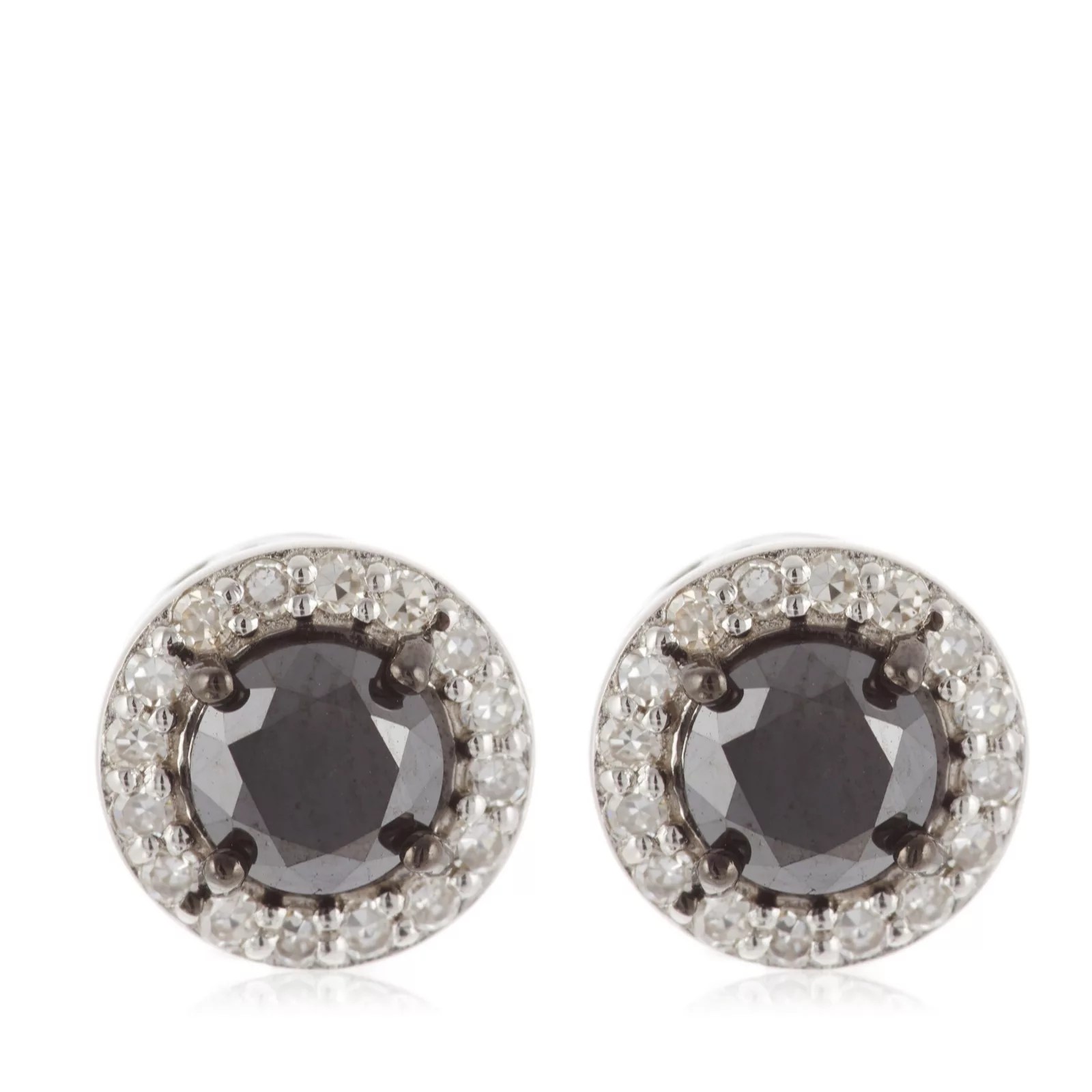 1.00ct Black & White Diamond Halo Stud Earrings Sterling Silver QVC UK