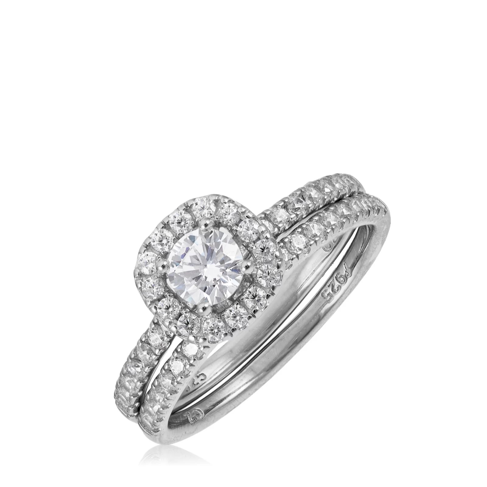 Diamonique 0.9ct tw Halo Ring Set Sterling Silver QVC UK
