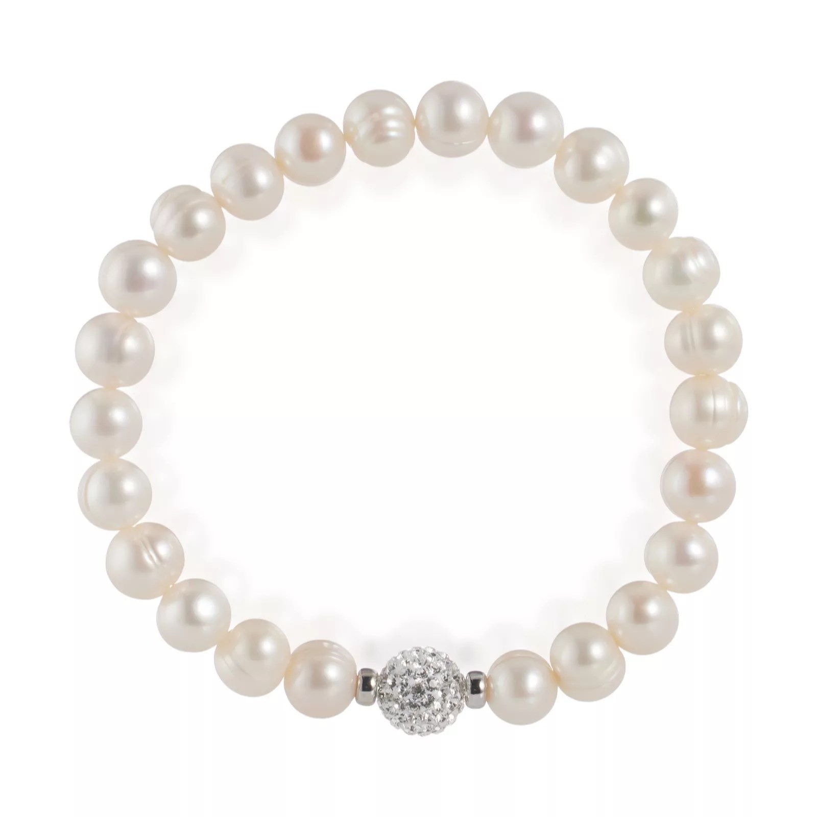 Lara Pearl Pave Crystal Bead Pearl 17cm Bracelet Sterling Silver QVC UK