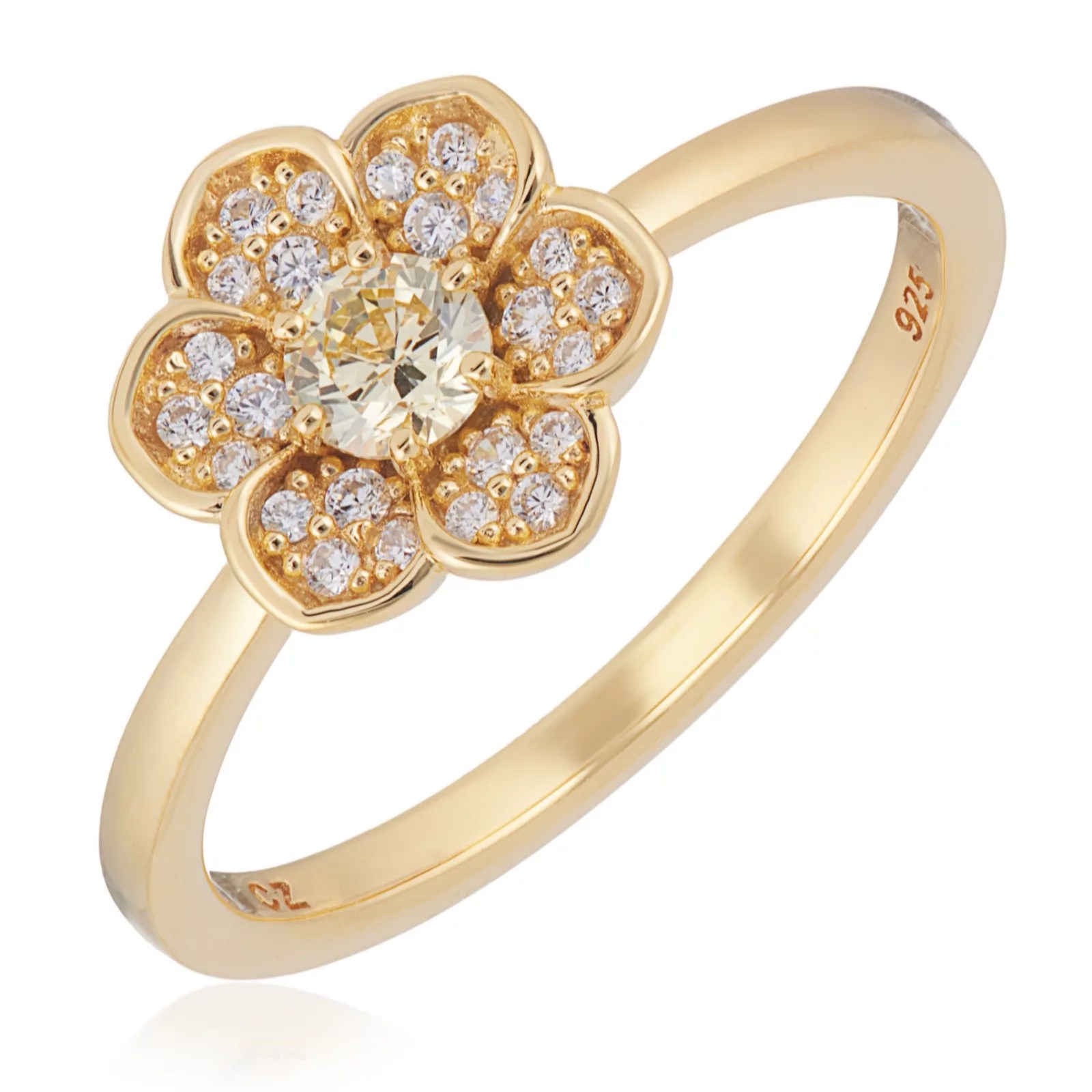 Diamonique 0.43ct tw Flower Solitaire Ring Sterling Silver QVC UK