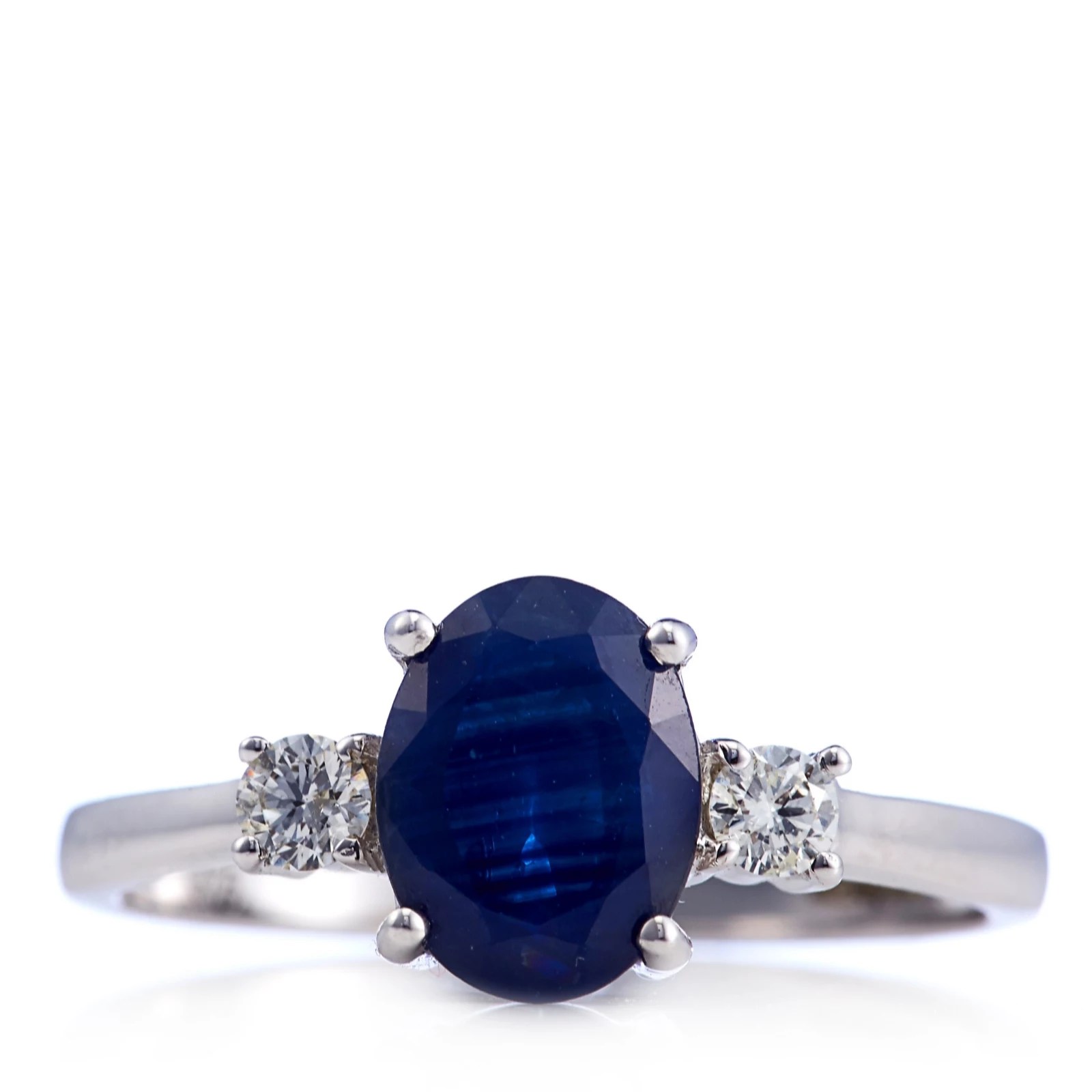 Outlet 1.95ct Blue Sapphire & 0.20ct Diamond 3 Stone Ring 9ct Gold QVC UK