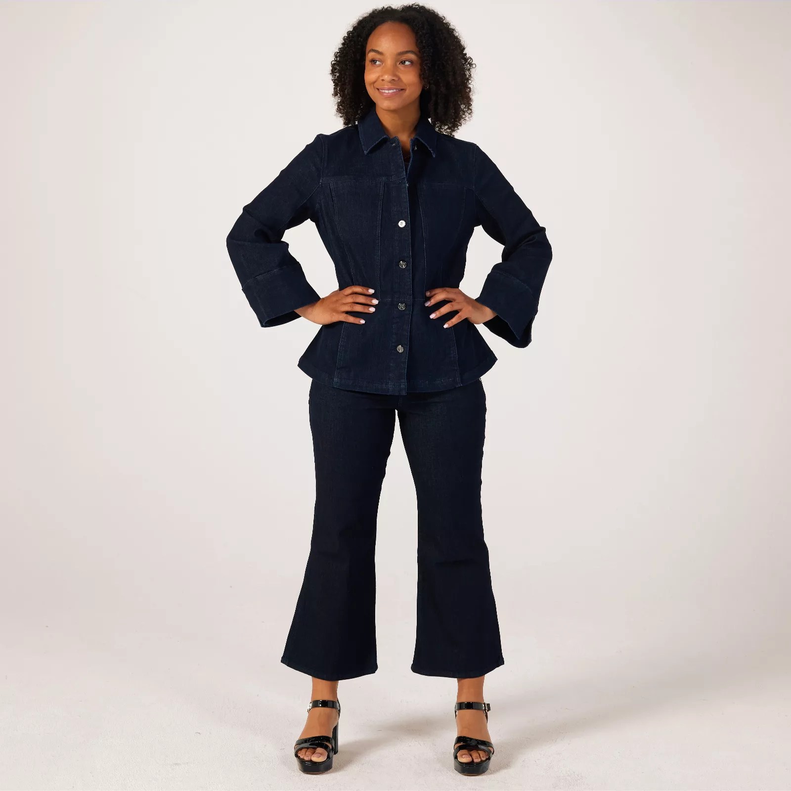 Marla Wynne Denim Peplum Jacket with Bell Sleeves QVC UK
