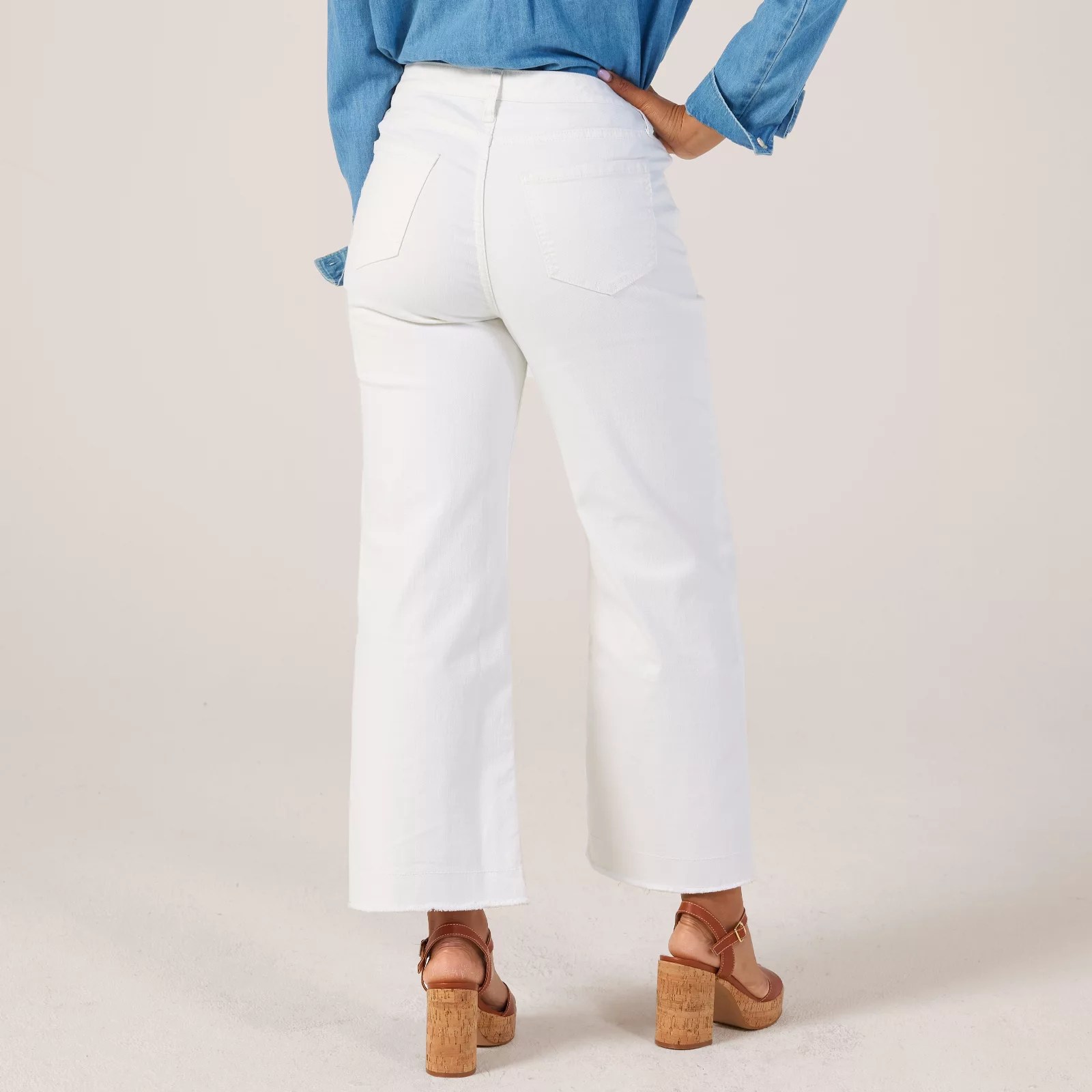 Marla Wynne Denim Relaxed Wide Jean with Frayed Hem White QVC UK