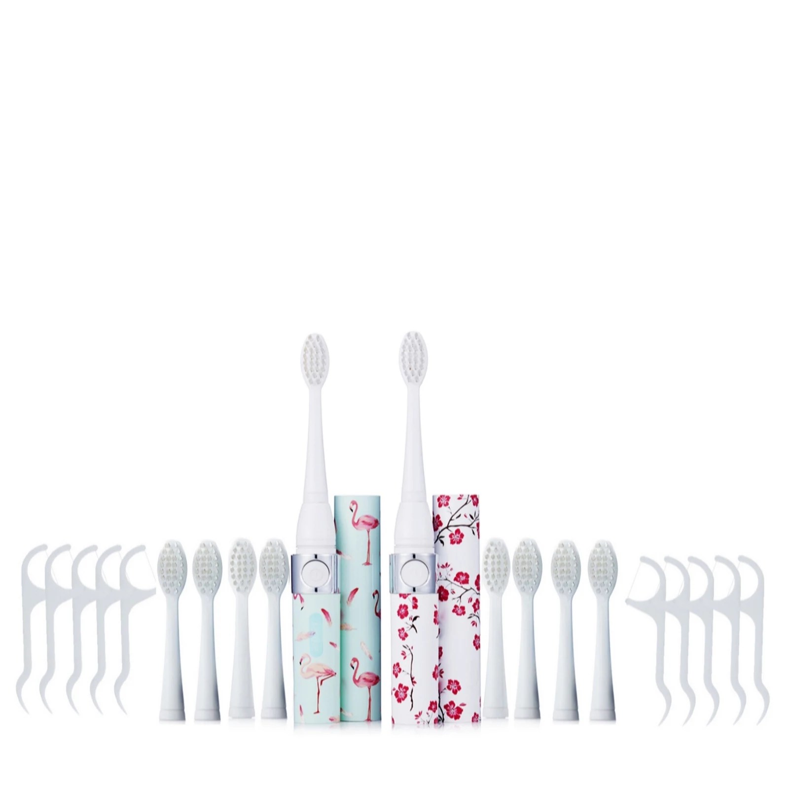 Outlet Set of 2 Sonic Electric Toothbrushes w 10 heads & 10 Dental