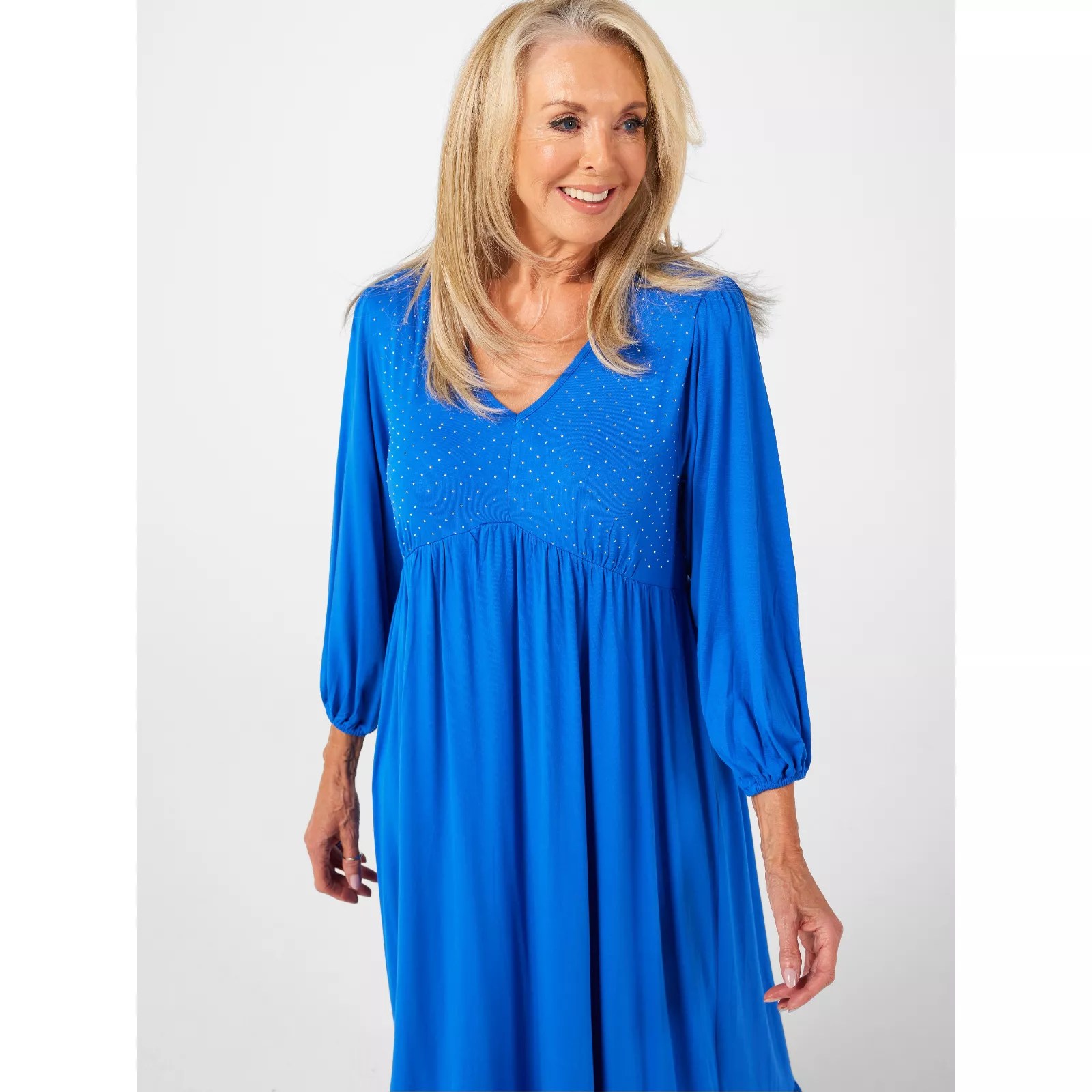 Frank Usher VNeck Jersey Dress with Puff Sleeves QVC UK