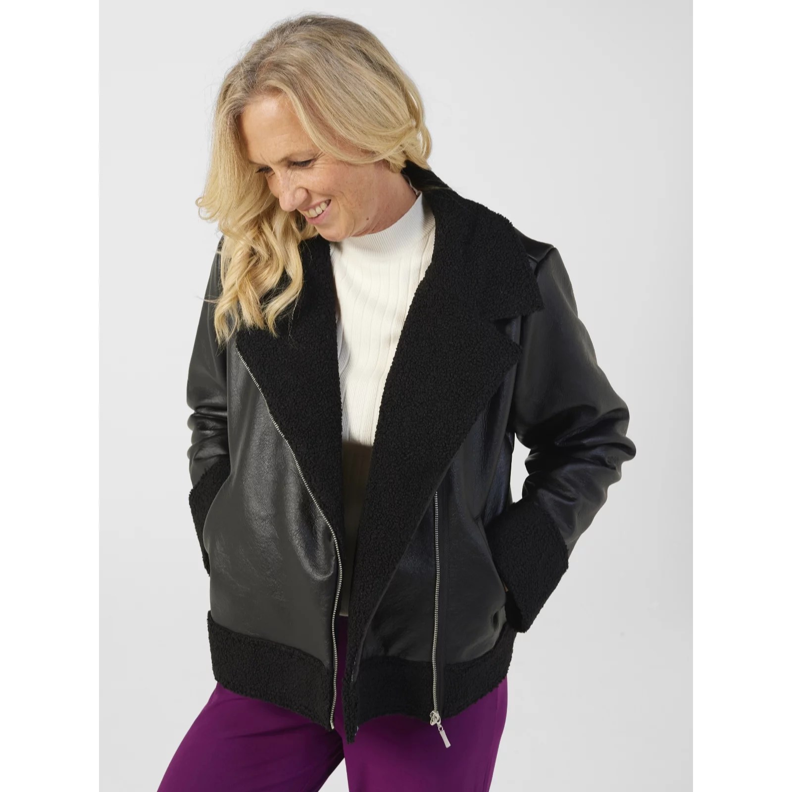 Everyday Jones Faux Shearling Moto Jacket QVC UK