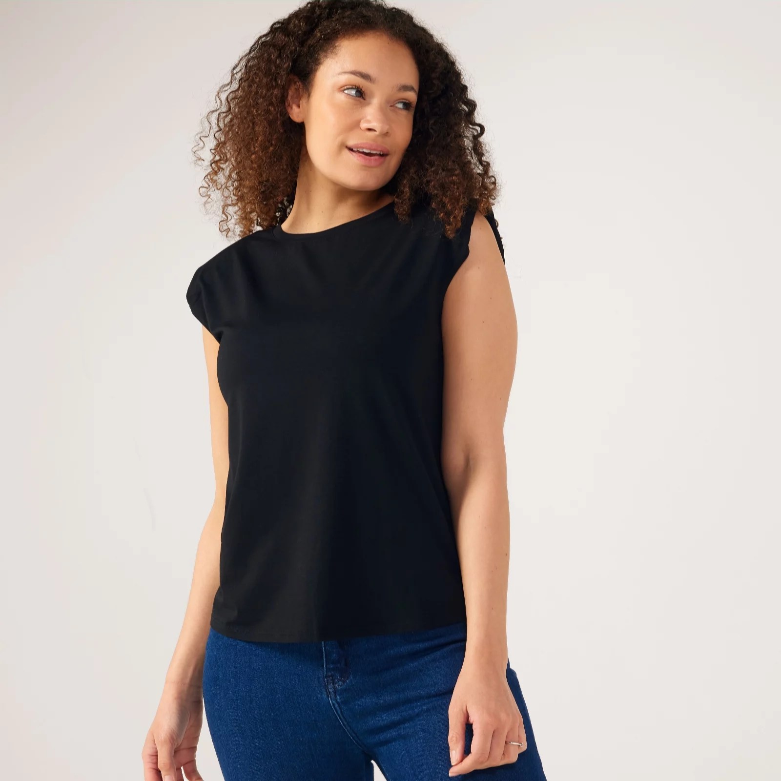 Wynne Layers Cotton Jersey Sleeveless Top Shoulder Pads QVC UK