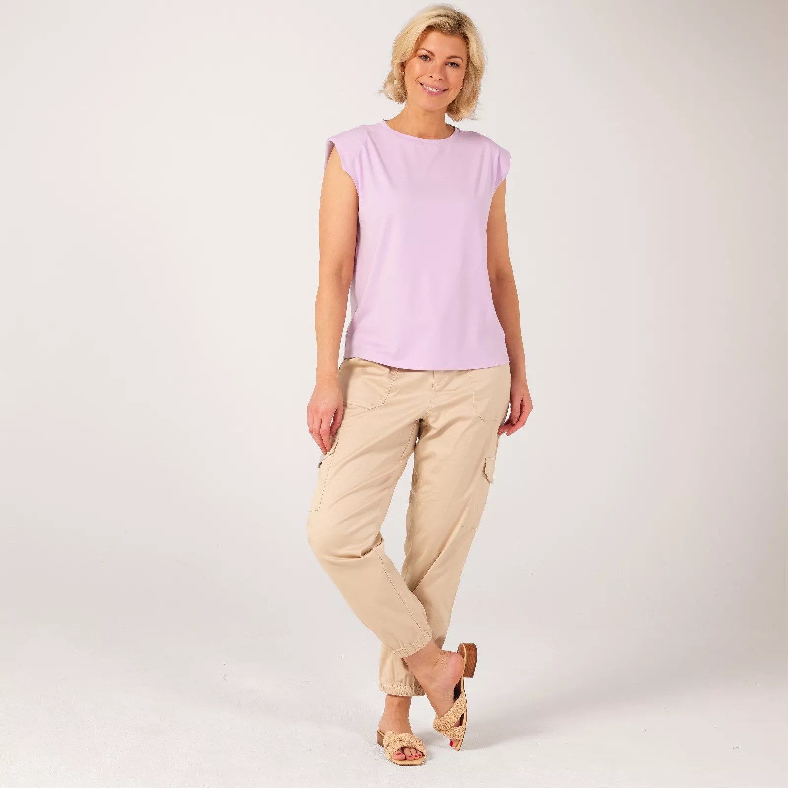 Wynne Layers Cotton Jersey Sleeveless Top Shoulder Pads QVC UK