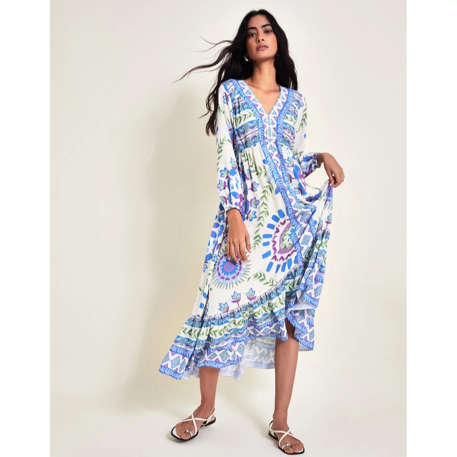 Monsoon Saskia Geo Floral Dress QVC UK