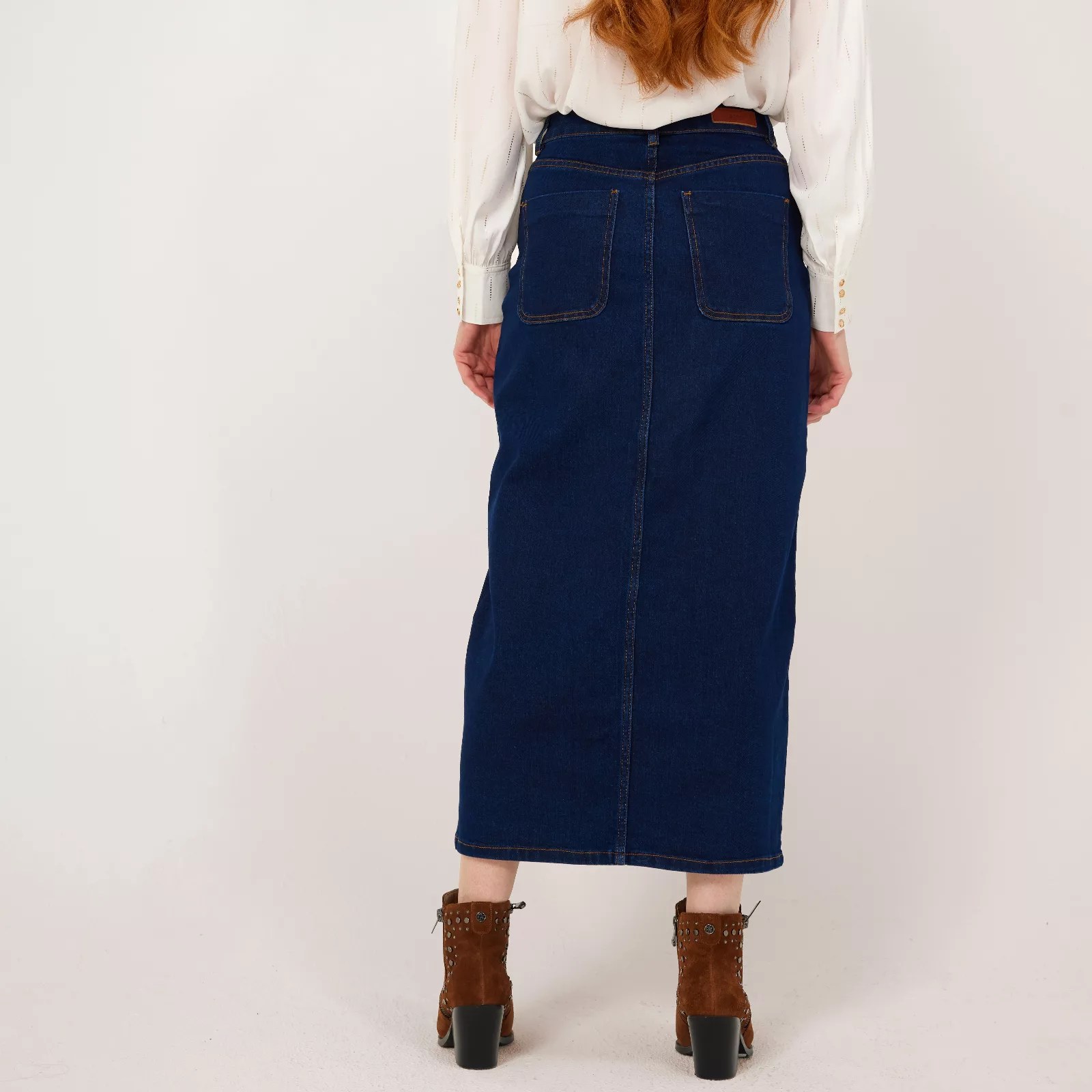 Apricot Stretch Denim Buttoned Skirt QVC UK