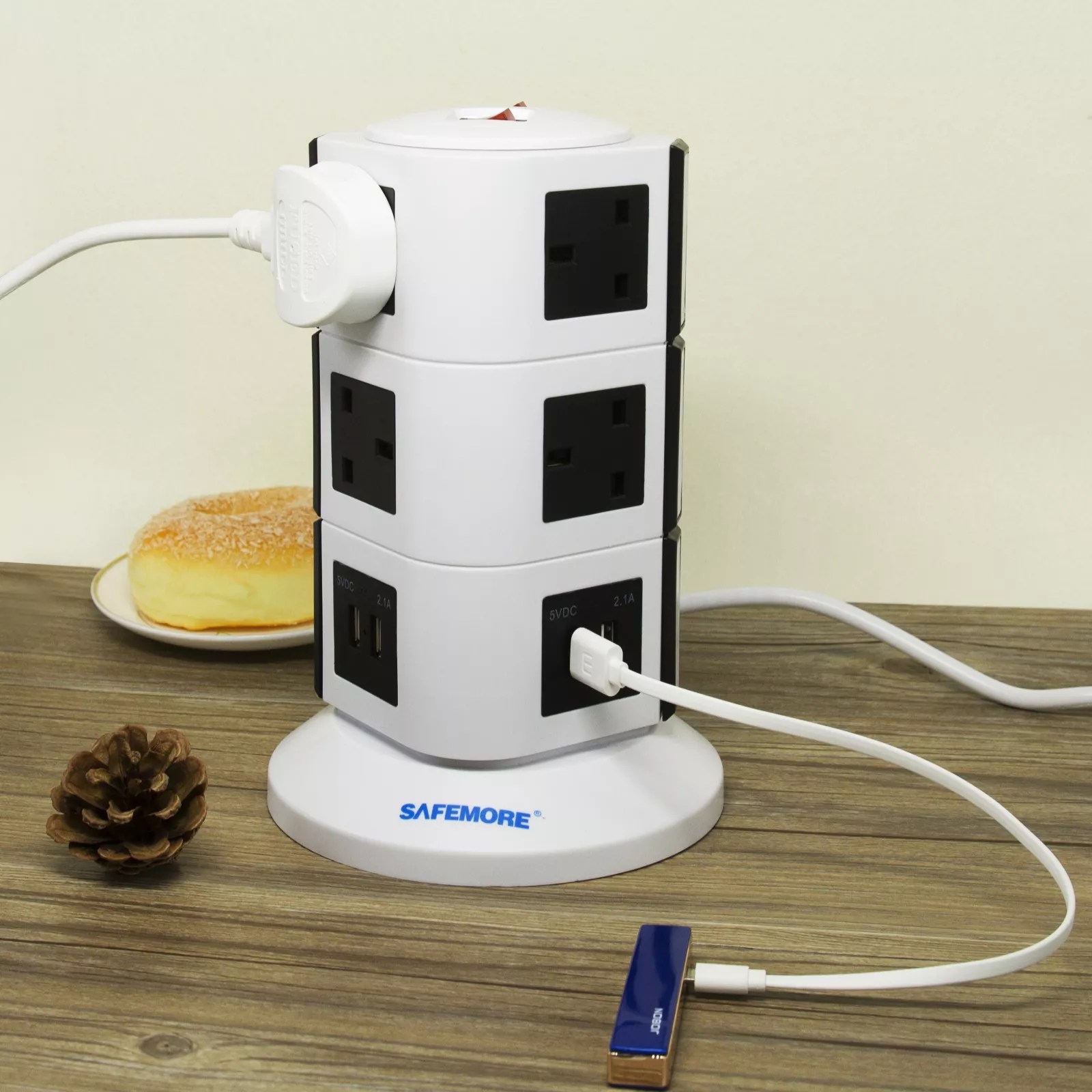 Safemore Surge Protection 10 Way Plug Extender w/ 4 USB Charging Ports