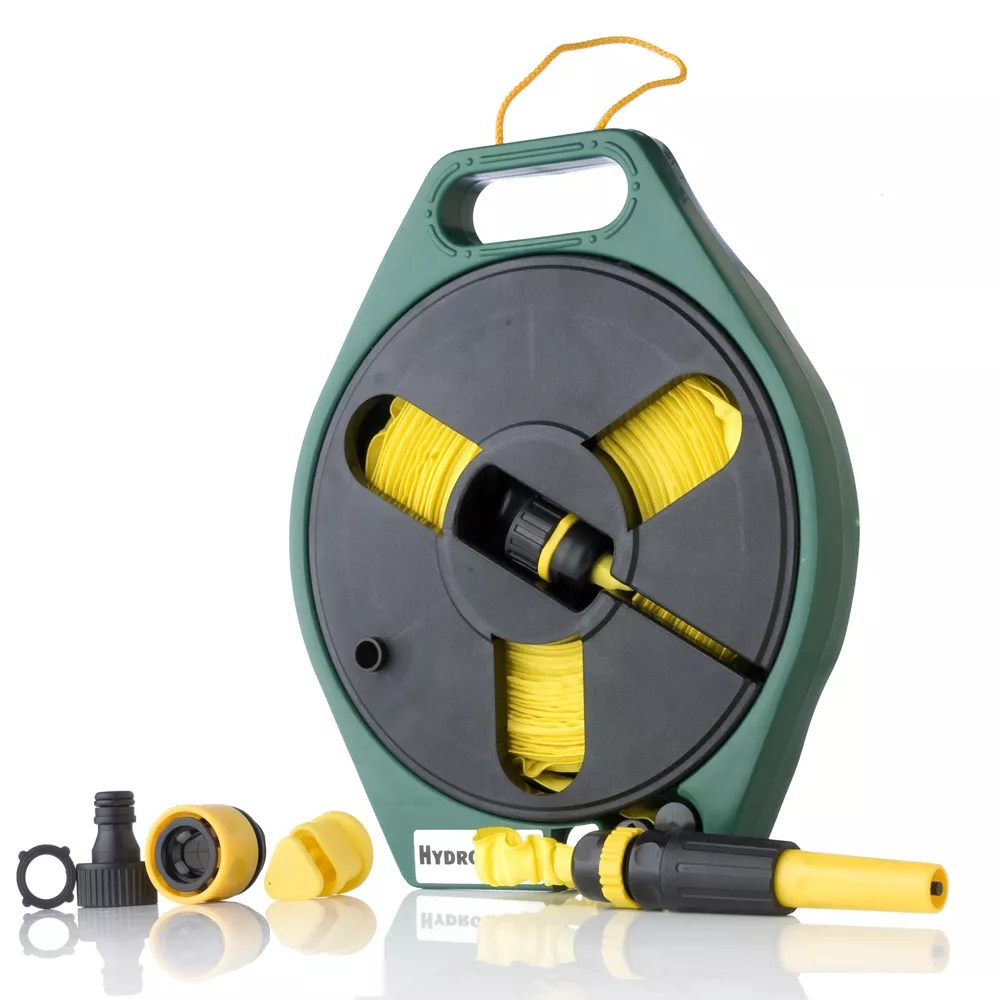Hydrahose 12 Metre (40ft) Flat Hose Reel with Spray Nozzle & Adaptors