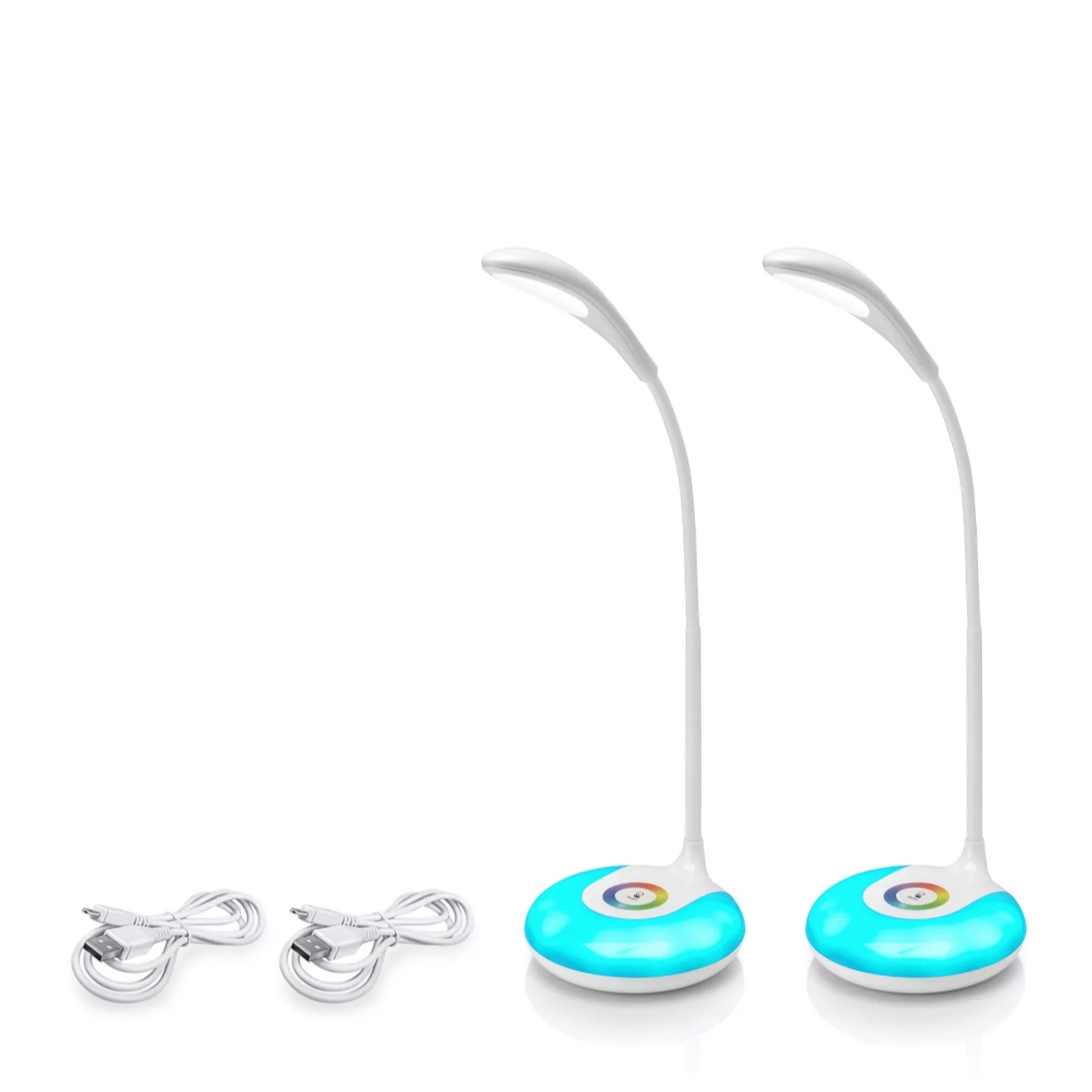 Auraglow Set of 2 Rechargeable Desk Lamps with Colour Changing Base
