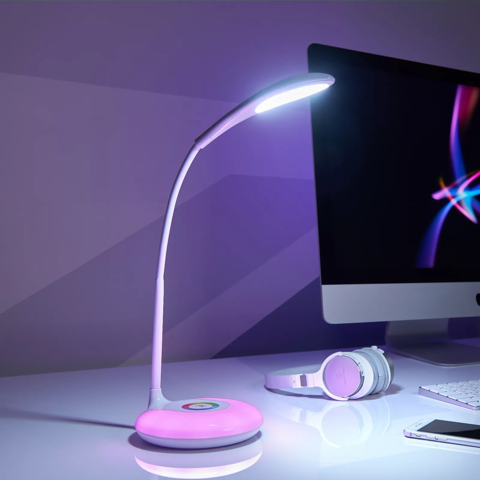 Auraglow Set of 2 Rechargeable Desk Lamps with Colour Changing Base