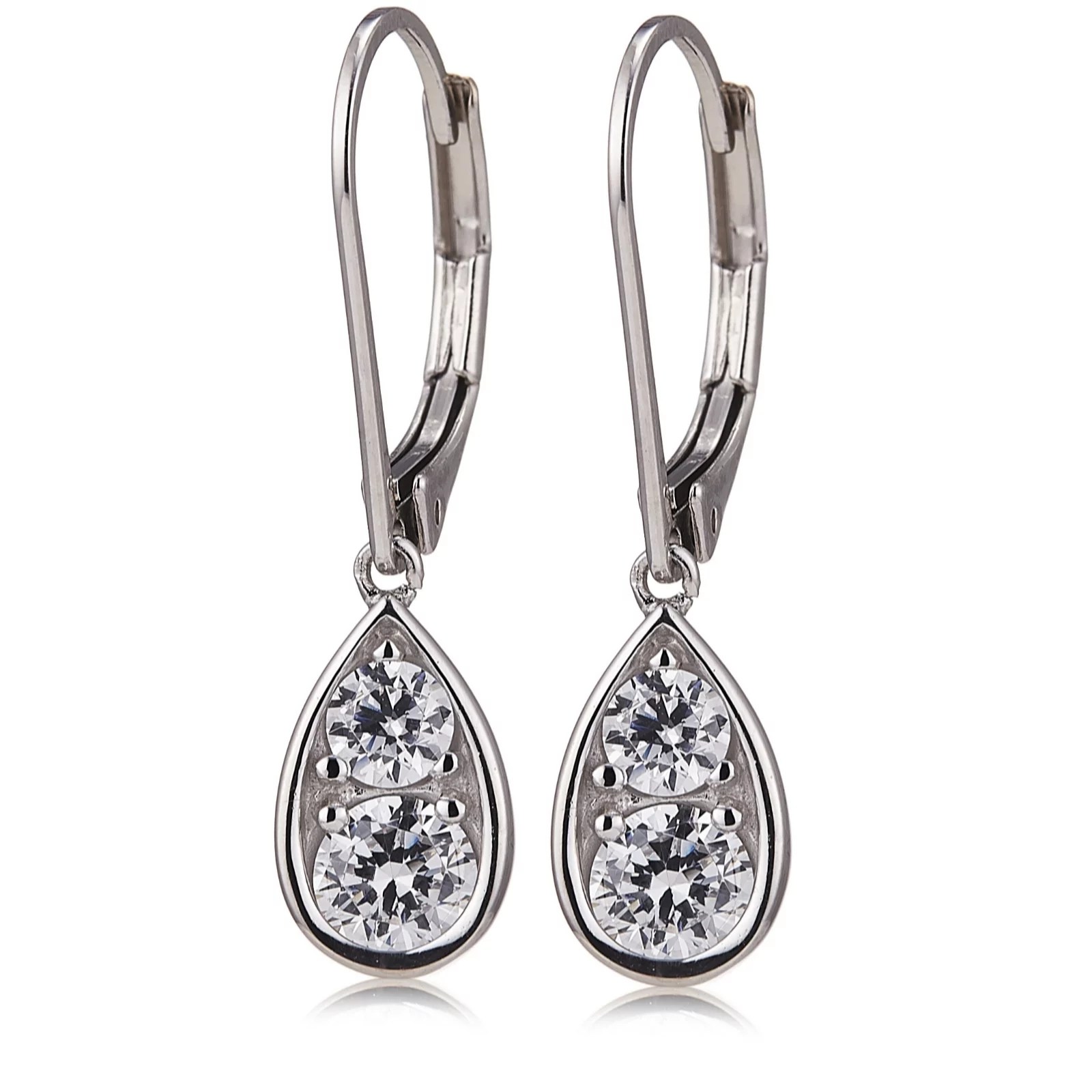 Diamonique 1.00ct tw Leverback Drop Earrings Sterling Silver QVC UK