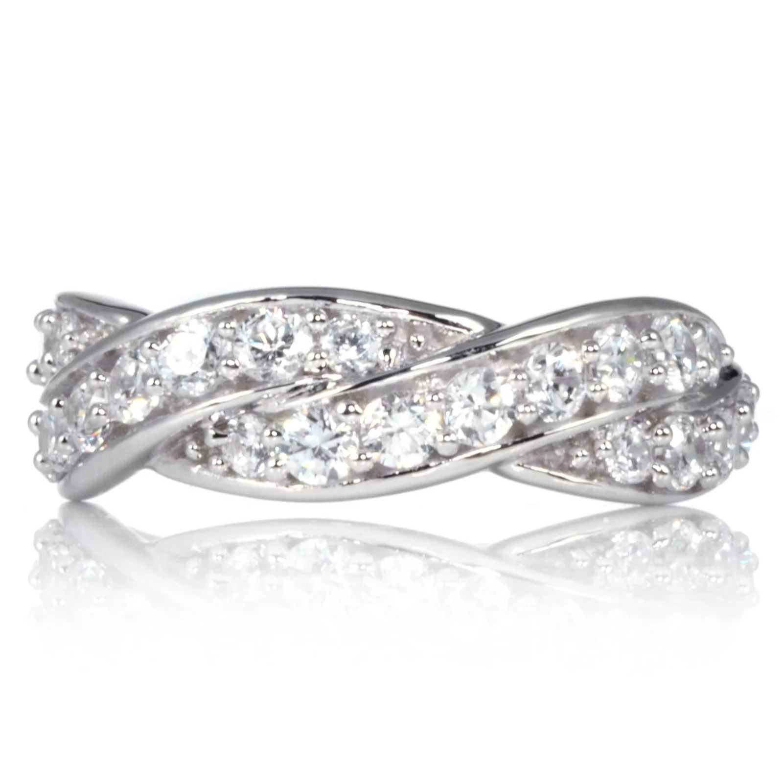Diamonique 1.1ct tw Crossover Half Eternity Ring Sterling Silv QVC UK
