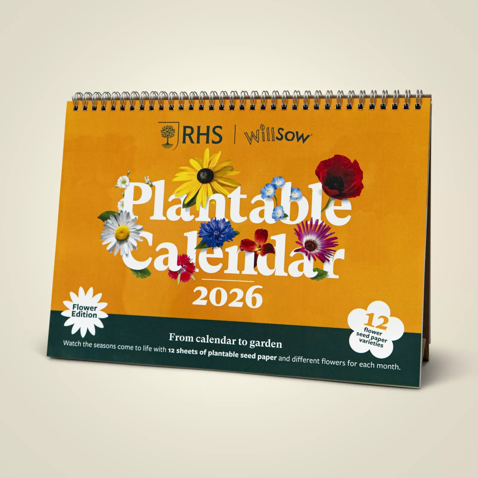 Willsow 2026 A4 RHS Plantable Flower Calendar &amp; Pen QVC UK
