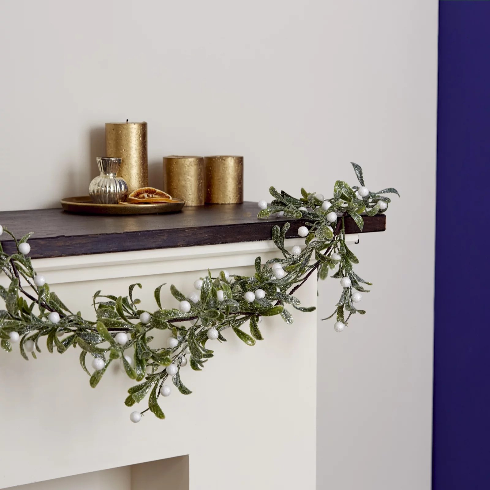 Festive Frosted Mistletoe Glitter Garland QVC UK
