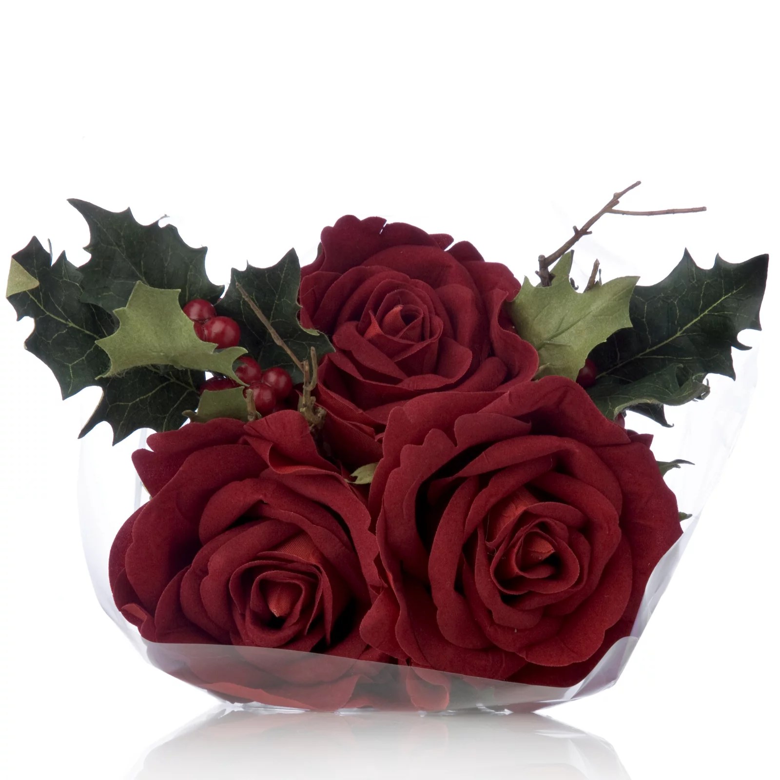 Peony Rose & Holly Faux Flower Bouquet QVC UK