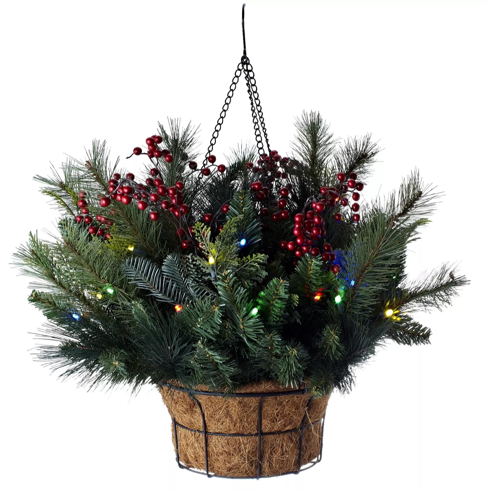 Bethlehem Lights Mixed Greens Pre Lit Hanging Basket QVC UK