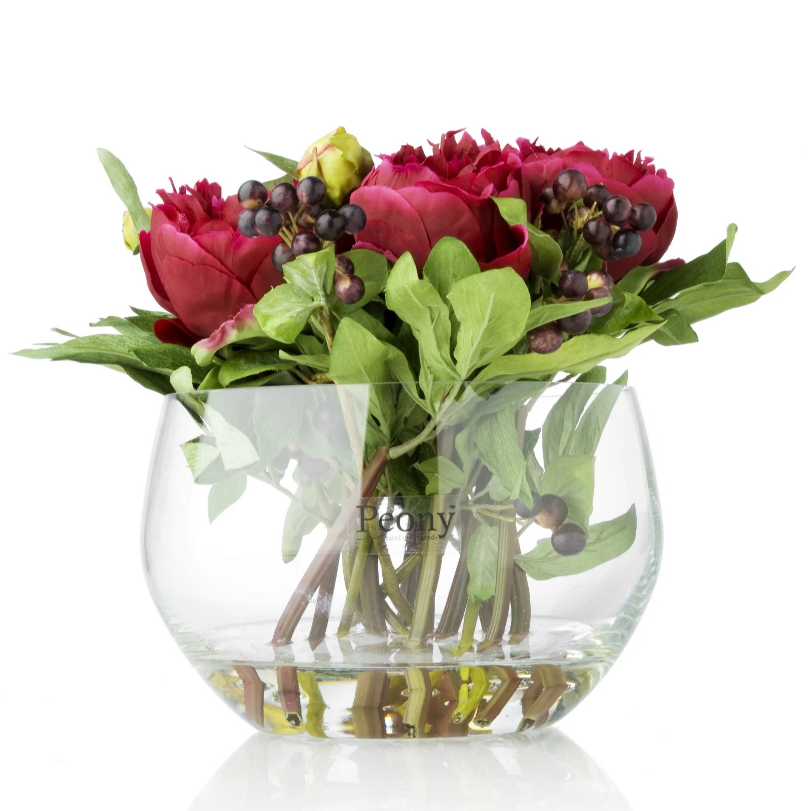 Peony Purple Peony & Berry Faux Flowers in a Round Bowl QVC UK