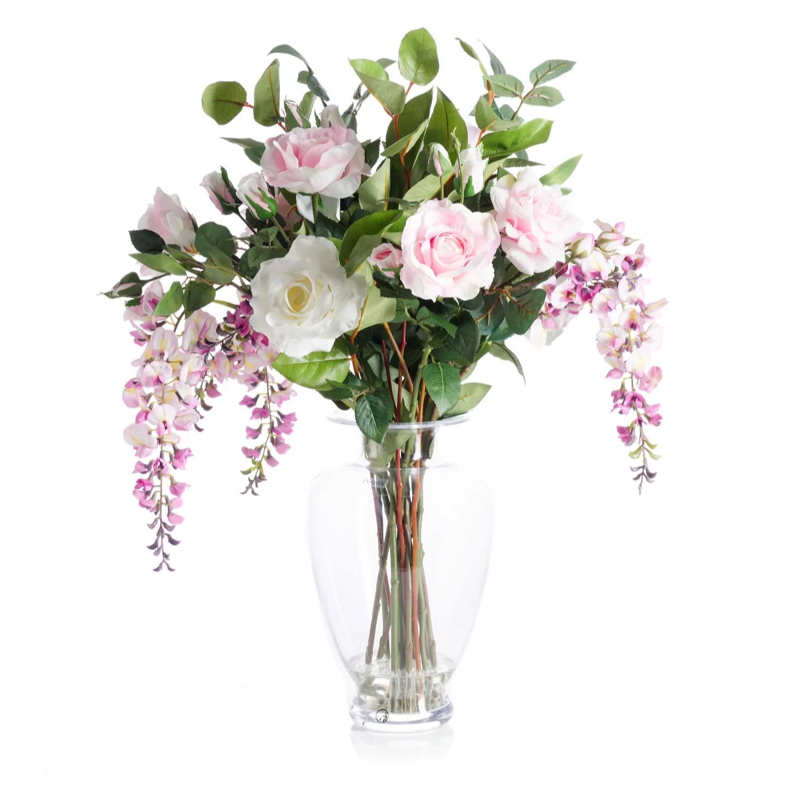 Peony Rose Mix With Wisteria In Clear Grecian Vase QVC UK