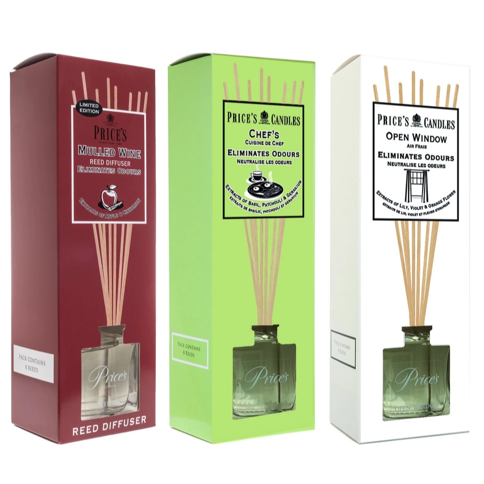 Price's Candles Set of 3 Odour Eliminating Reed Diffusers QVC UK