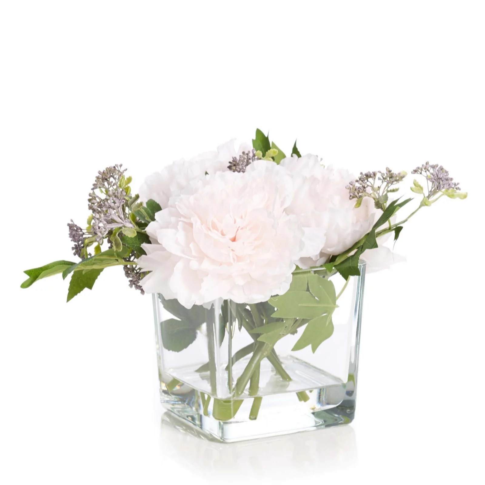 Peony Peonies & Patrinia in a Glass Cube QVC UK