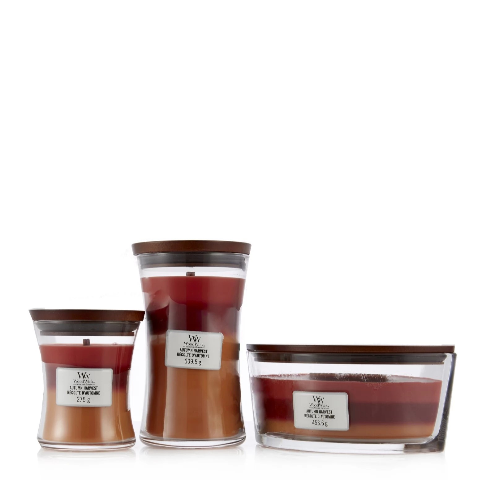 Woodwick 3PC Autumn Harvest Ellipse & Hourglass Trilogy Candle Set QVC UK