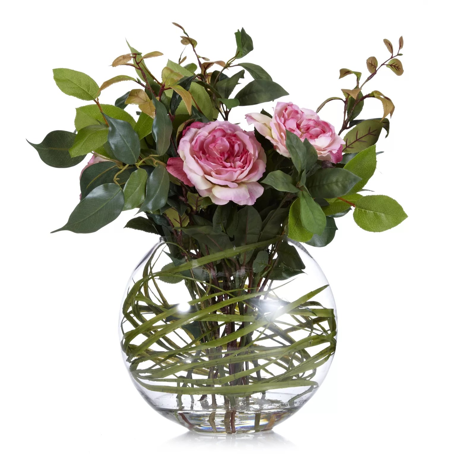 Peony Sophia Roses & Salal Leaves Faux Flowers in a Bowl QVC UK