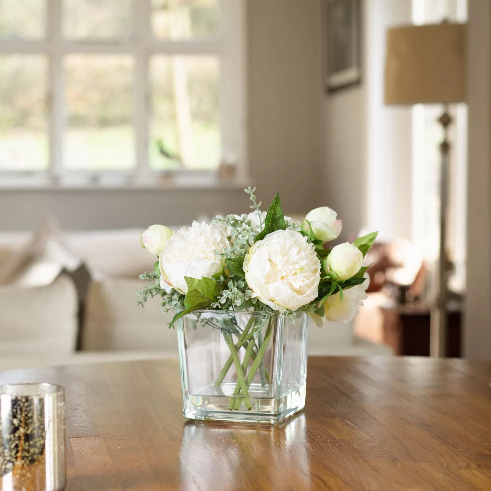 Peony Peonies In A Clear Cube Vase QVC UK