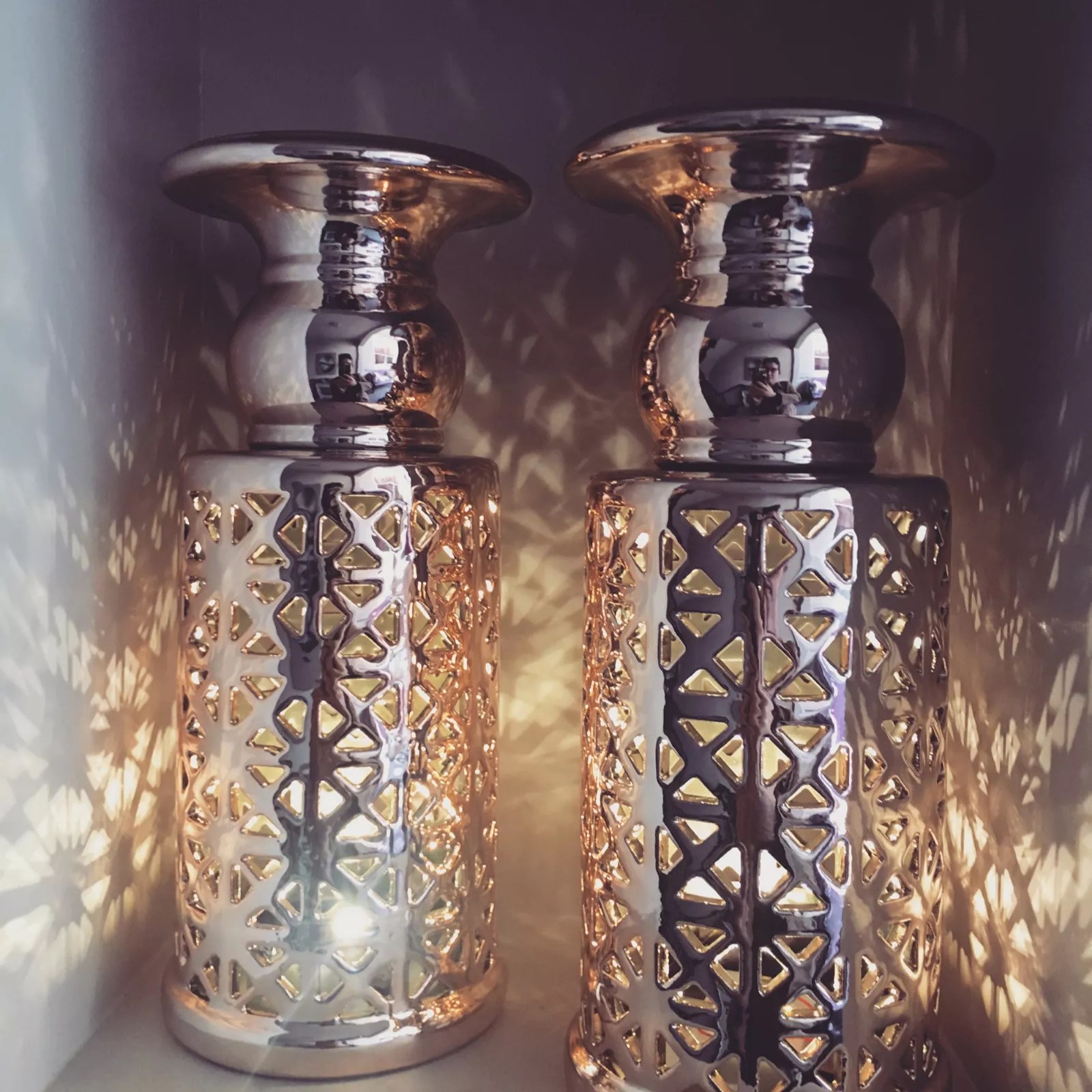 Alison Cork Set of 2 PreLit Fretwork Candle Holders QVC UK