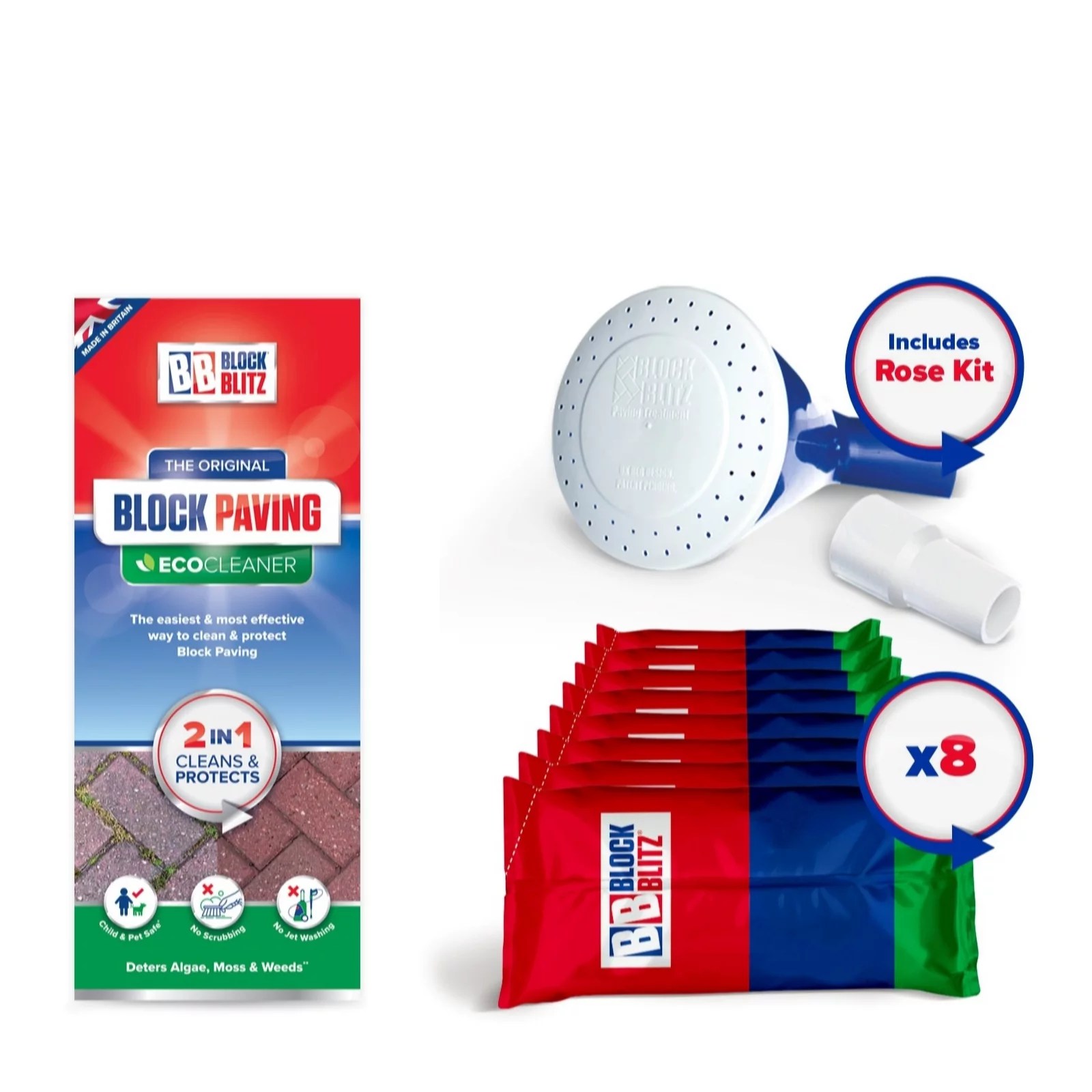 Block Blitz Paving Treatment Kit with 8x 380g Pouches & Rose Kit QVC UK