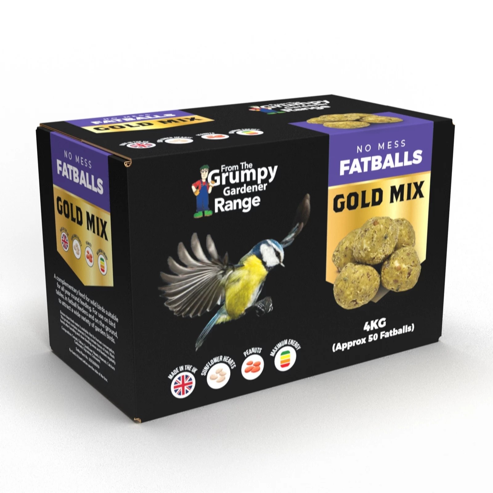 Grumpy Gardener 50 Gold Mix No Mess Wild Bird Food Fatballs QVC UK