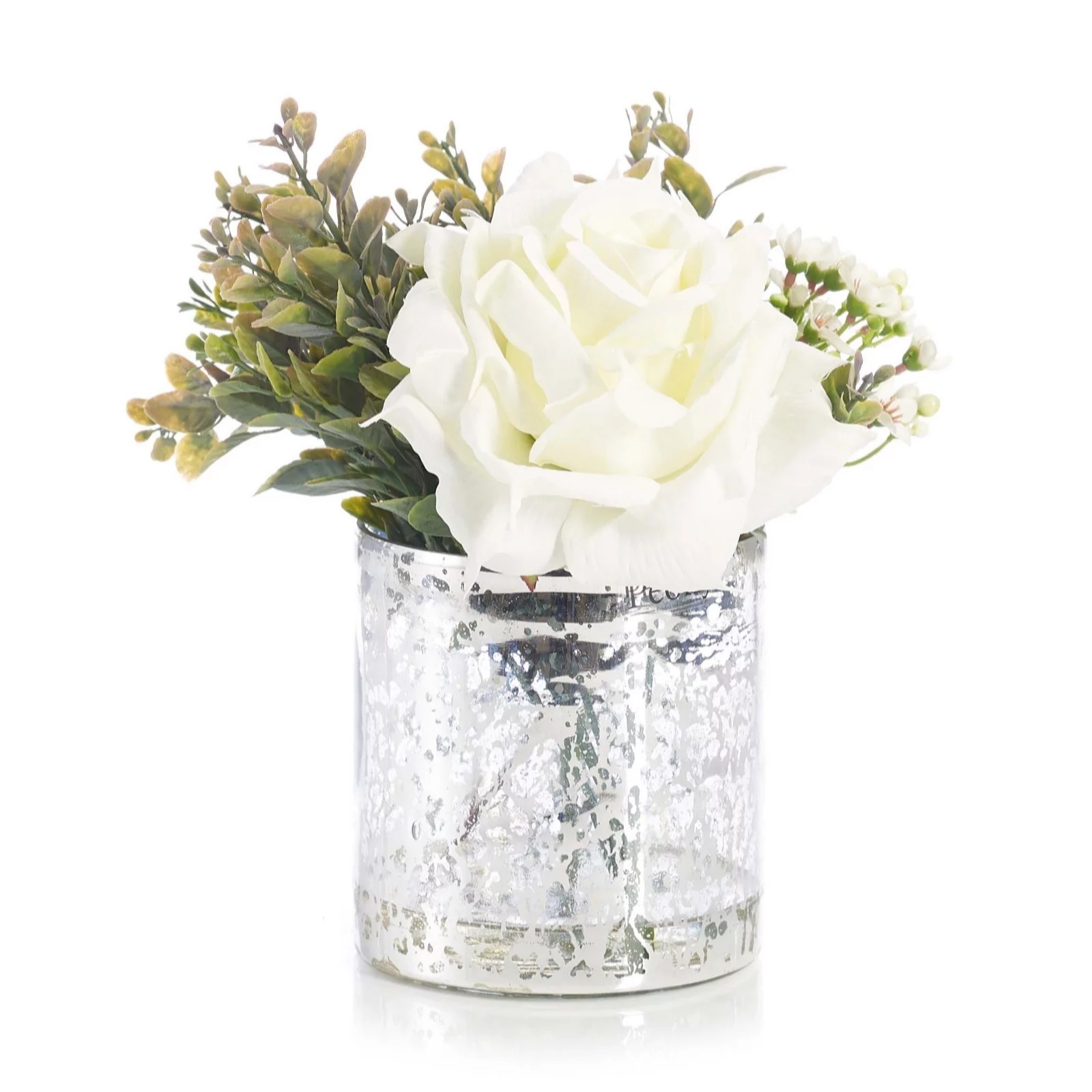 Peony Rose & Wax Flower in Mercury Vase with 25ml Spray QVC UK
