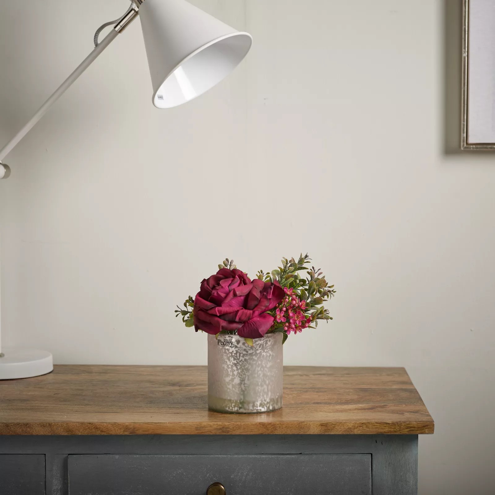 Peony Rose & Wax Flower in Mercury Vase with 25ml Spray QVC UK