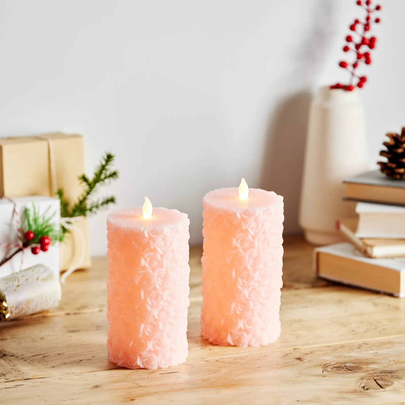 JM by Julien Macdonald Set of 2 Rose Glitter LED Candles QVC UK